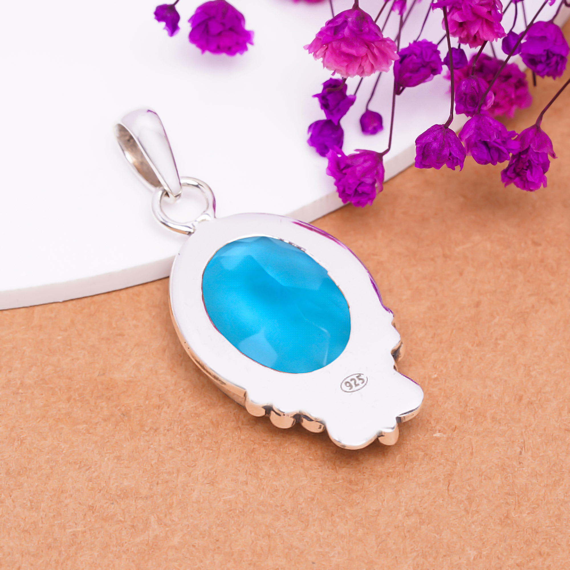 Blue Topaz - Simulated 925 Solid Sterling Silver Pendant