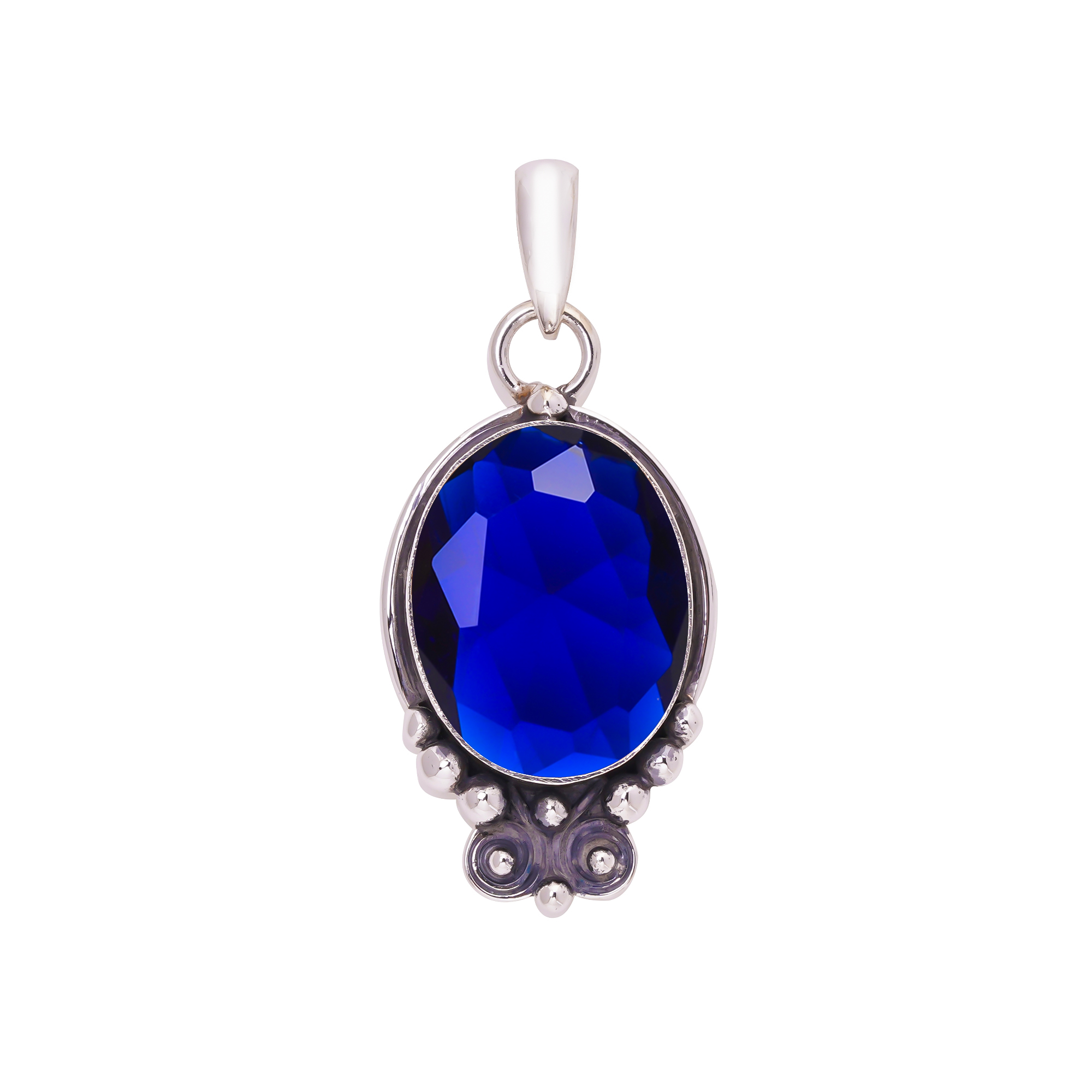 Blue Sapphire - Simulated 925 Solid Sterling Silver Pendant
