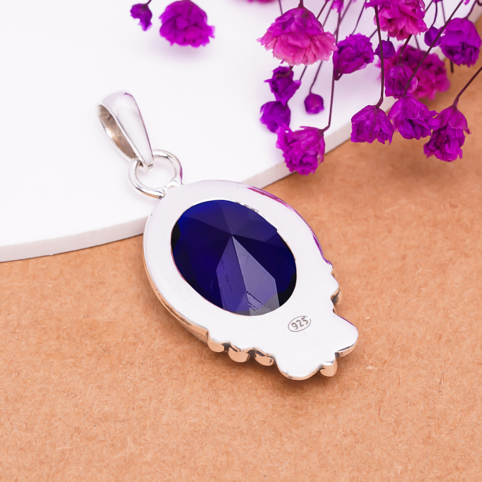 Blue Sapphire - Simulated 925 Solid Sterling Silver Pendant