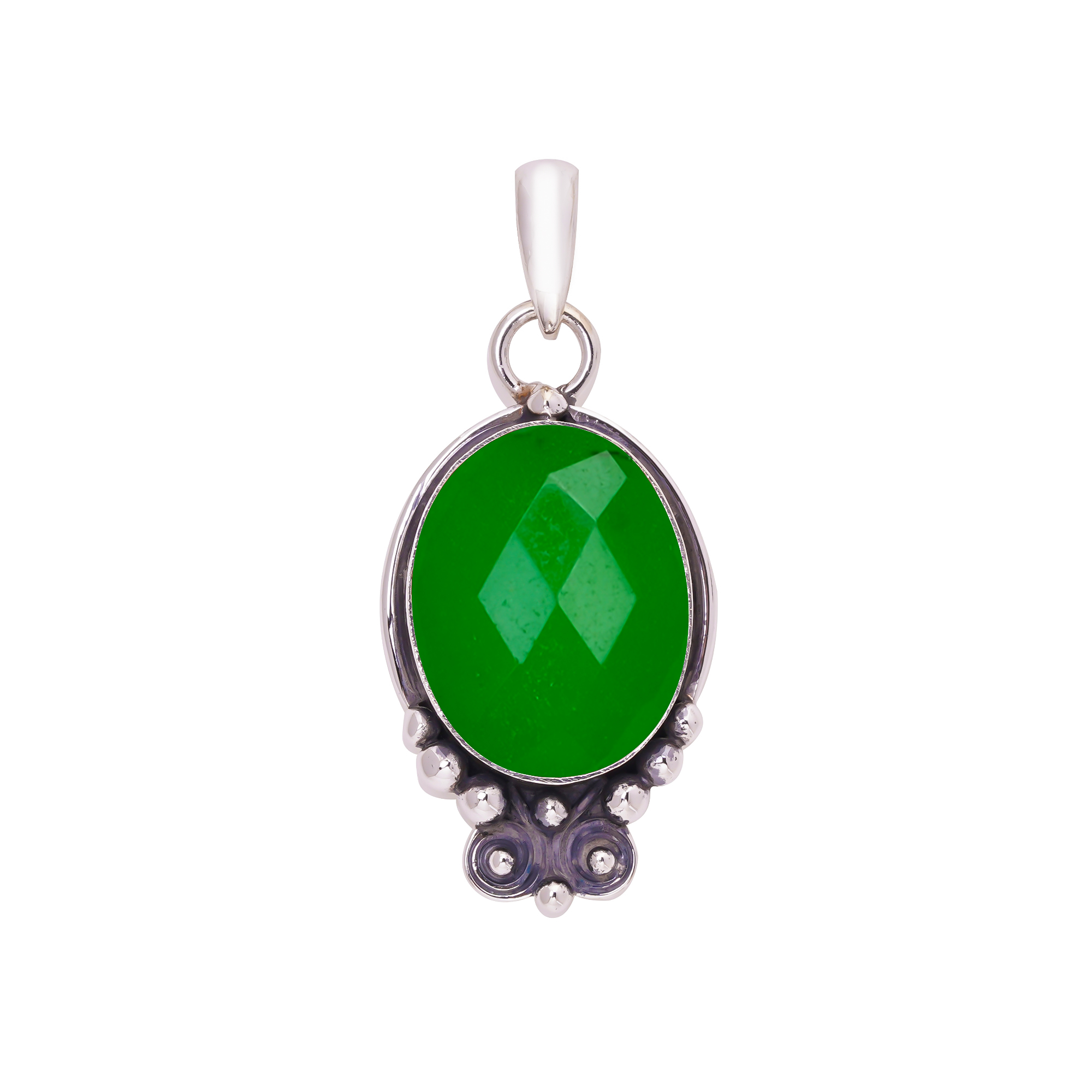 Emerald Simulated 925 Solid Sterling Silver Pendant