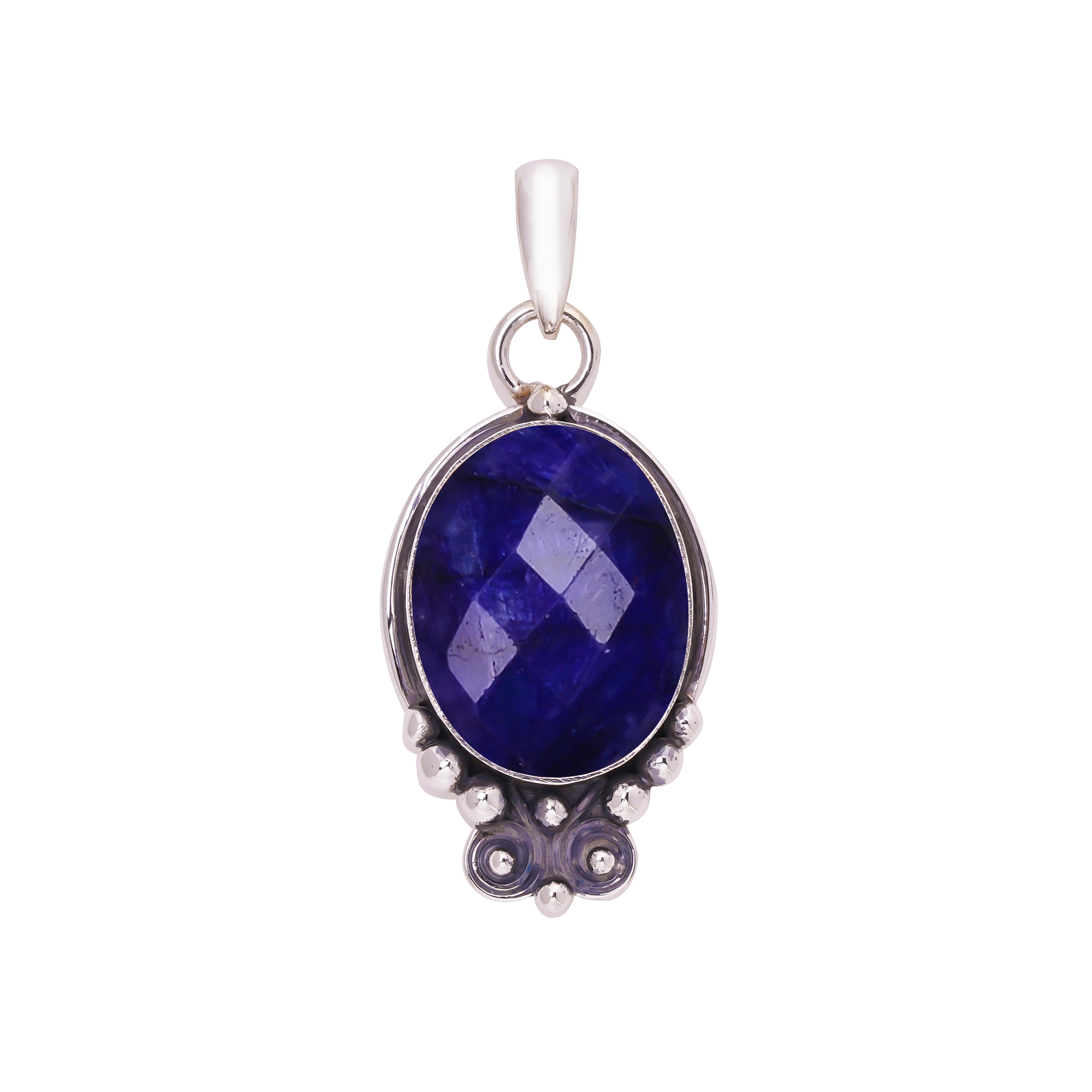 Blue Sapphire - Dyed Quartz 925 Solid Sterling Silver Pendant