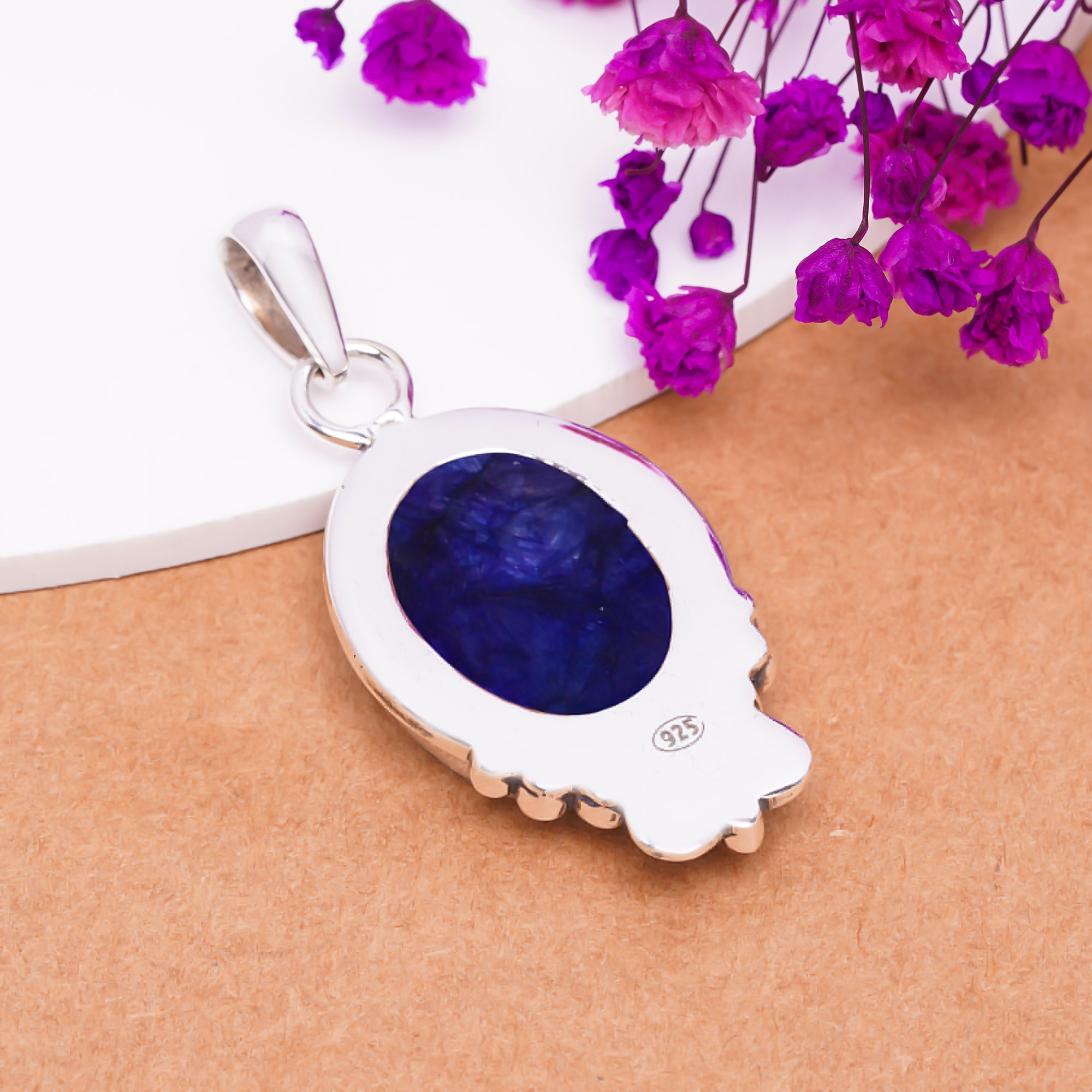Blue Sapphire - Dyed Quartz 925 Solid Sterling Silver Pendant