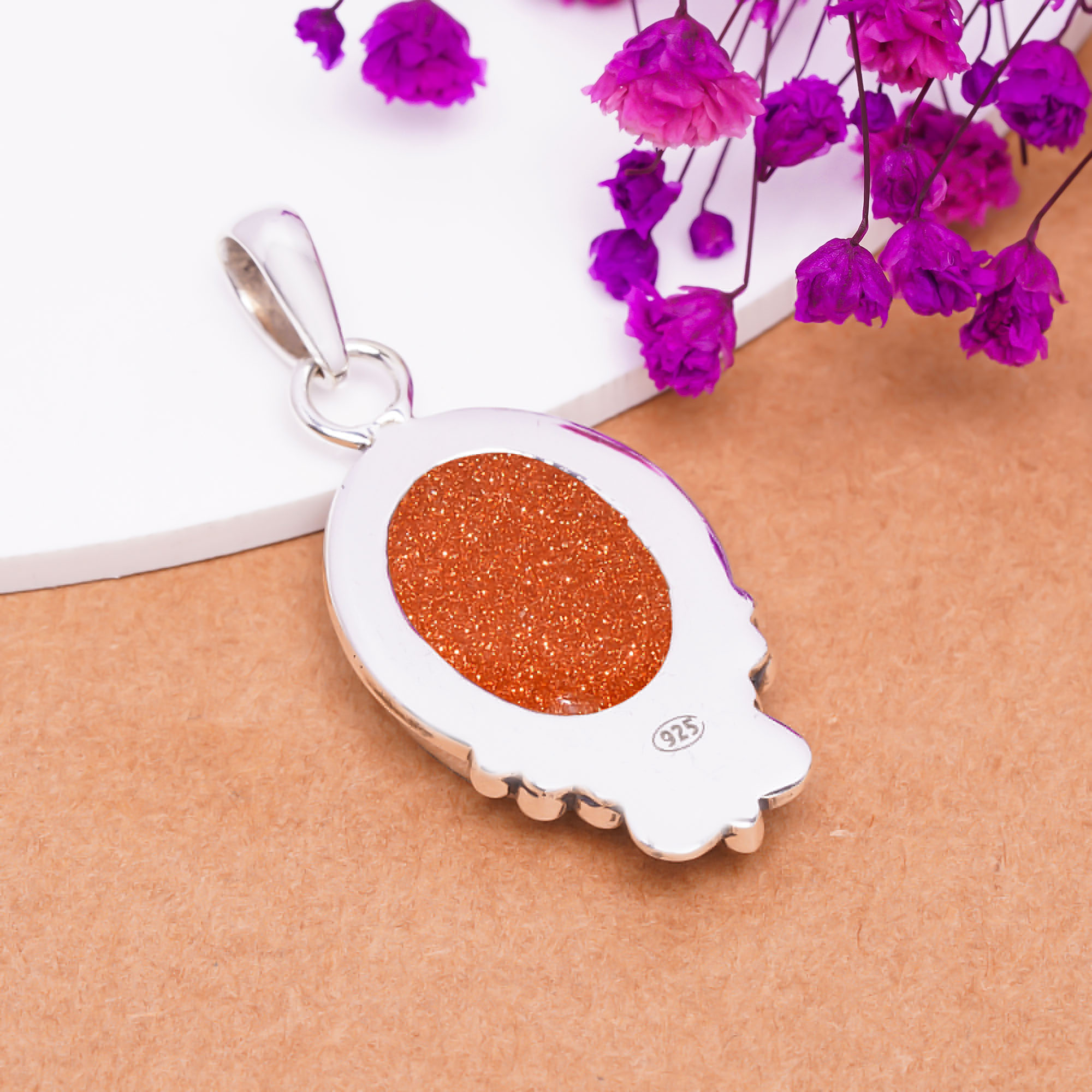 Golden Sunstone - Simulated 925 Solid Sterling Silver Pendant