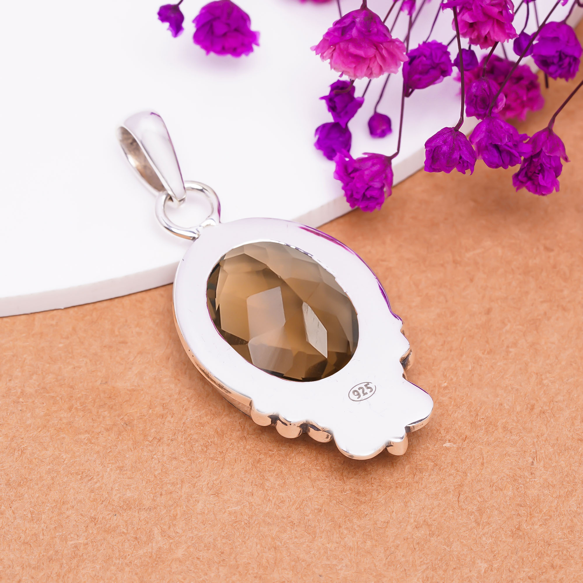 Smokey - Simulated 925 Solid Sterling Silver Pendant