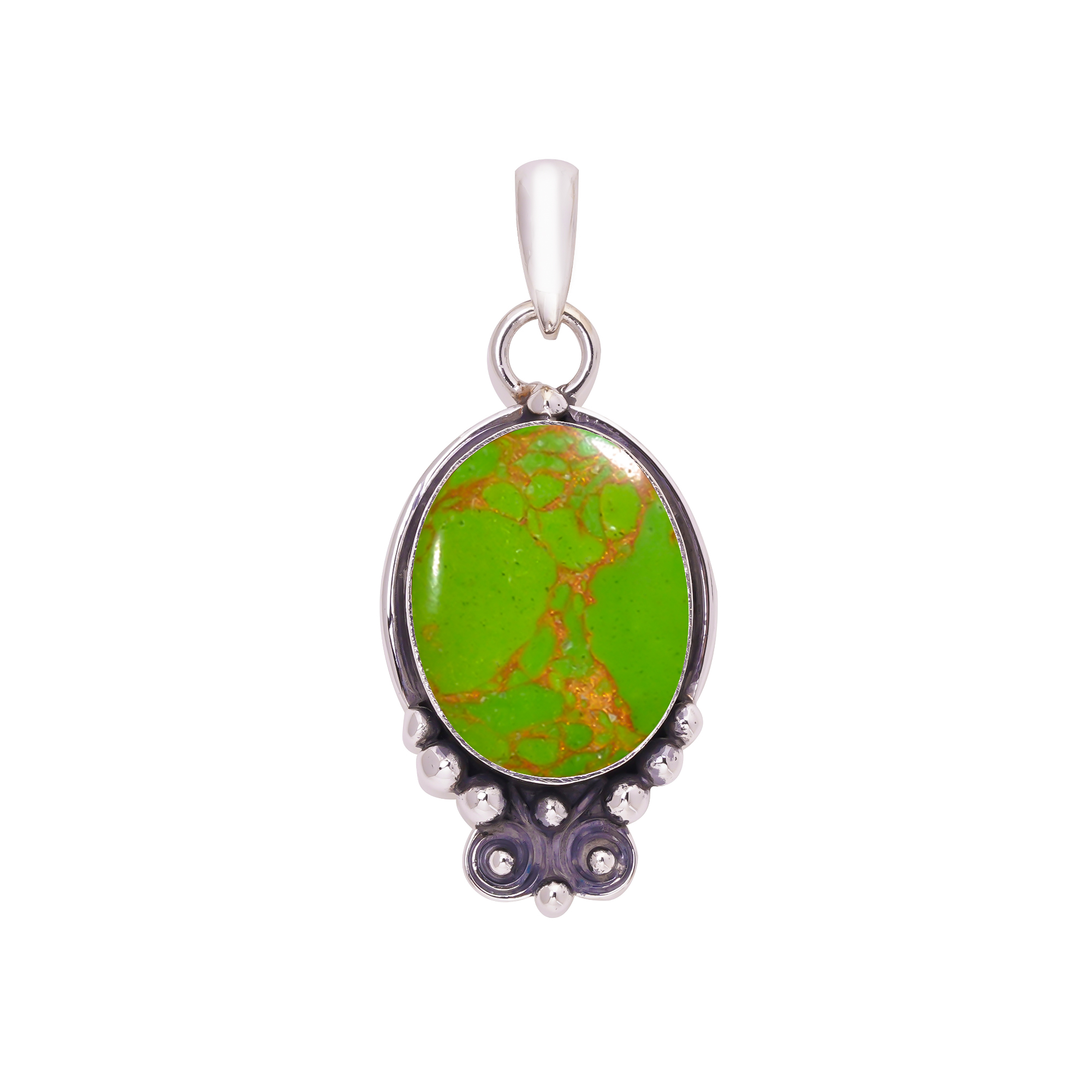 Copper Green Turquoise - Simulated 925 Solid Sterling Silver Pendant