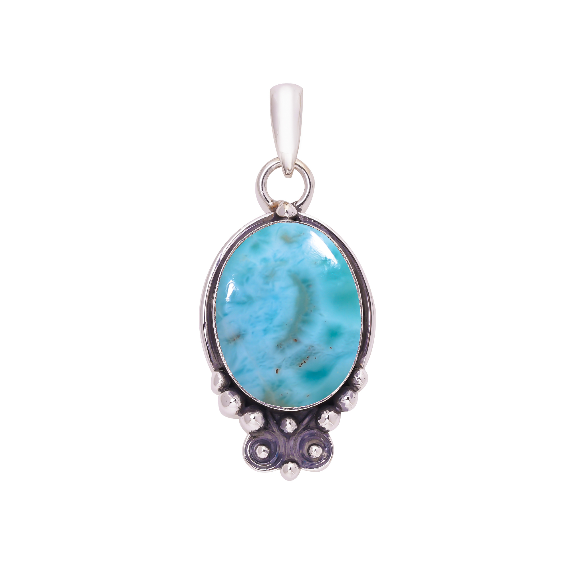 Natural Larimar / Pactolite - Dominican Republic 925 Solid Sterling Silver Pendant