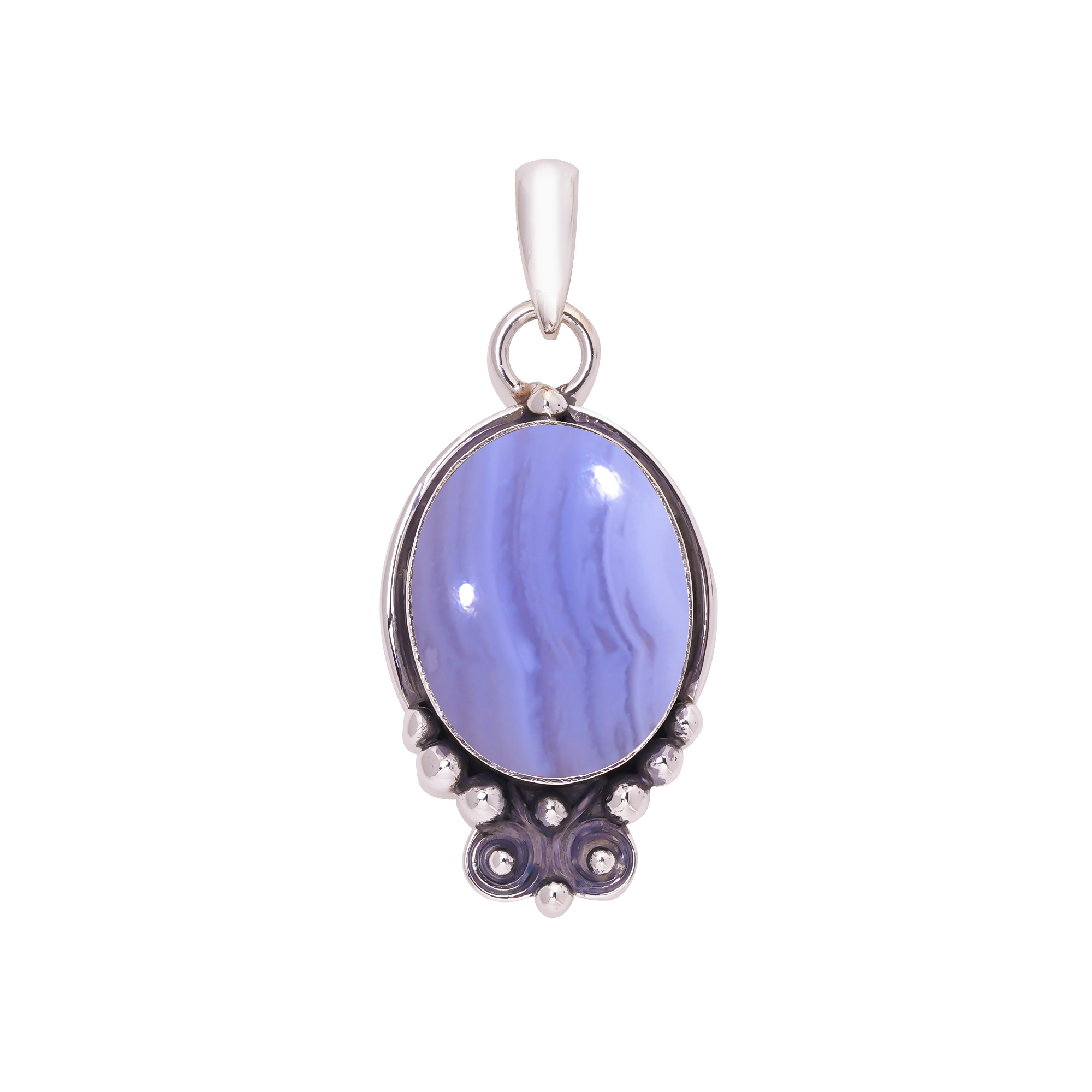 Blue Lace Agate - Namibia 925 Solid Sterling Silver Pendant