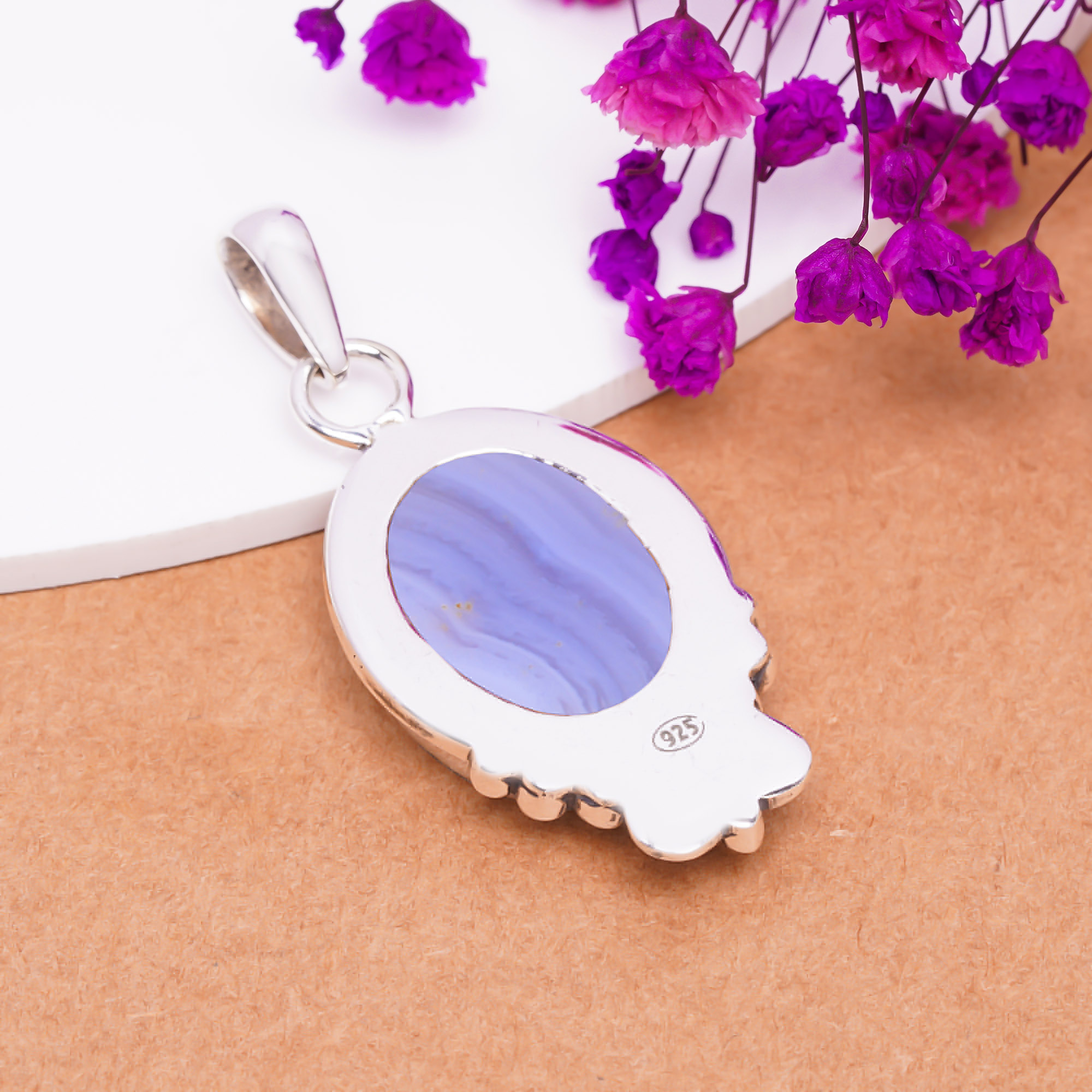 Blue Lace Agate - Namibia 925 Solid Sterling Silver Pendant