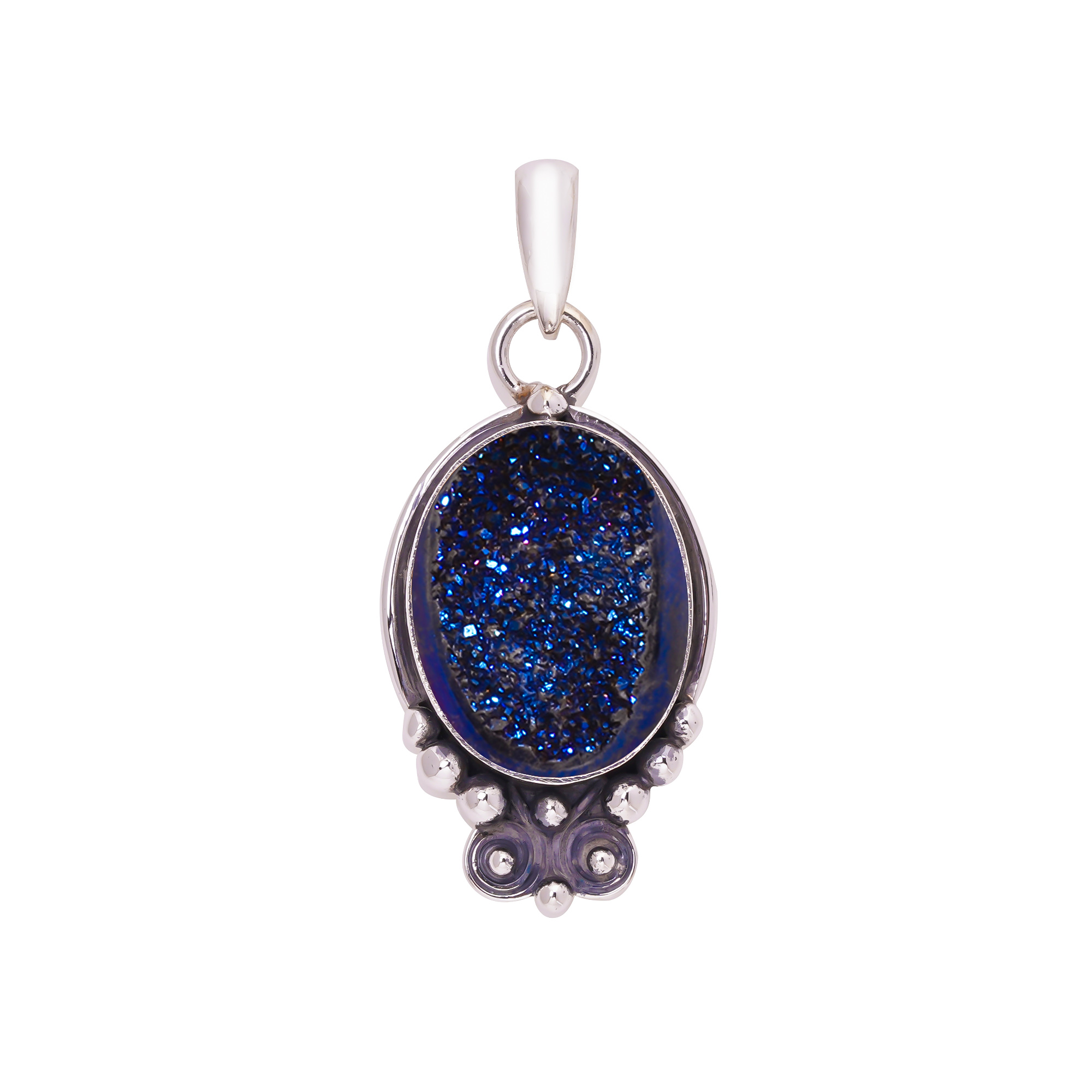 Electric Blue Titanium Agate Drusy 925 Solid Sterling Silver Pendant