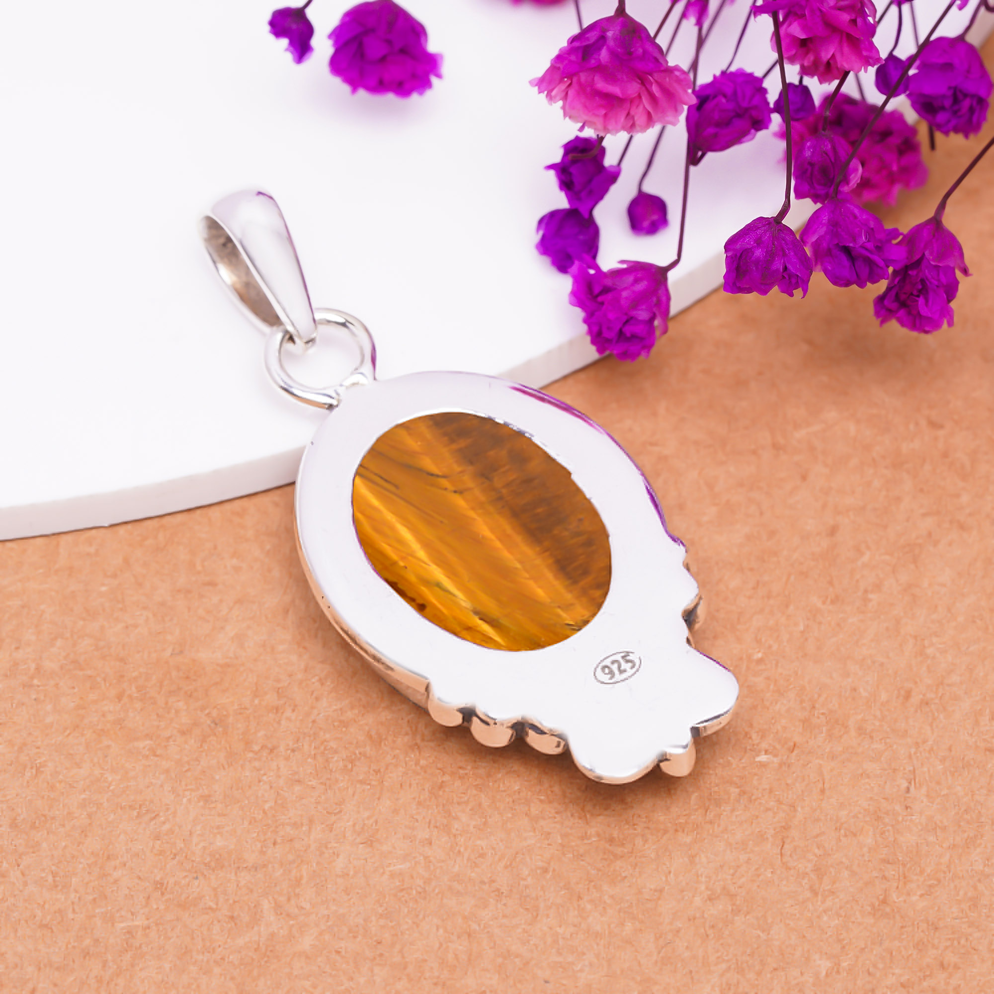 Yellow Tiger Eye - South Africa 925 Solid Sterling Silver Pendant