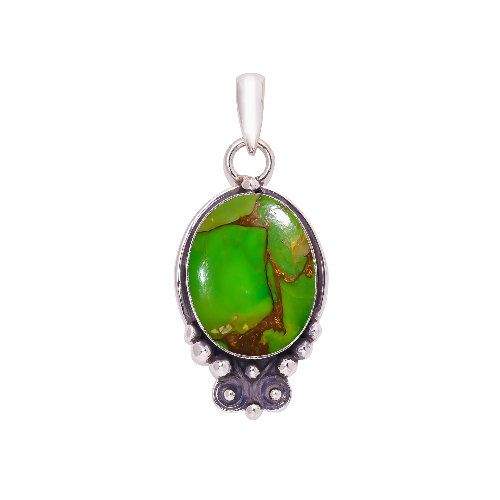 Copper Green Turquoise 925 Solid Sterling Silver Pendant