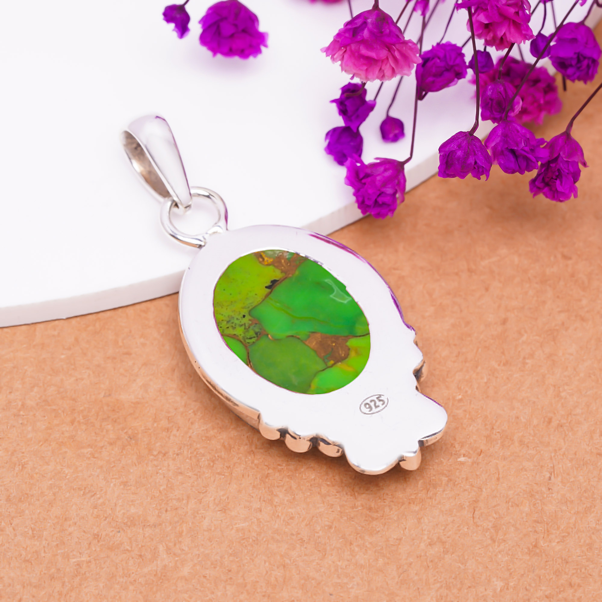 Copper Green Turquoise 925 Solid Sterling Silver Pendant
