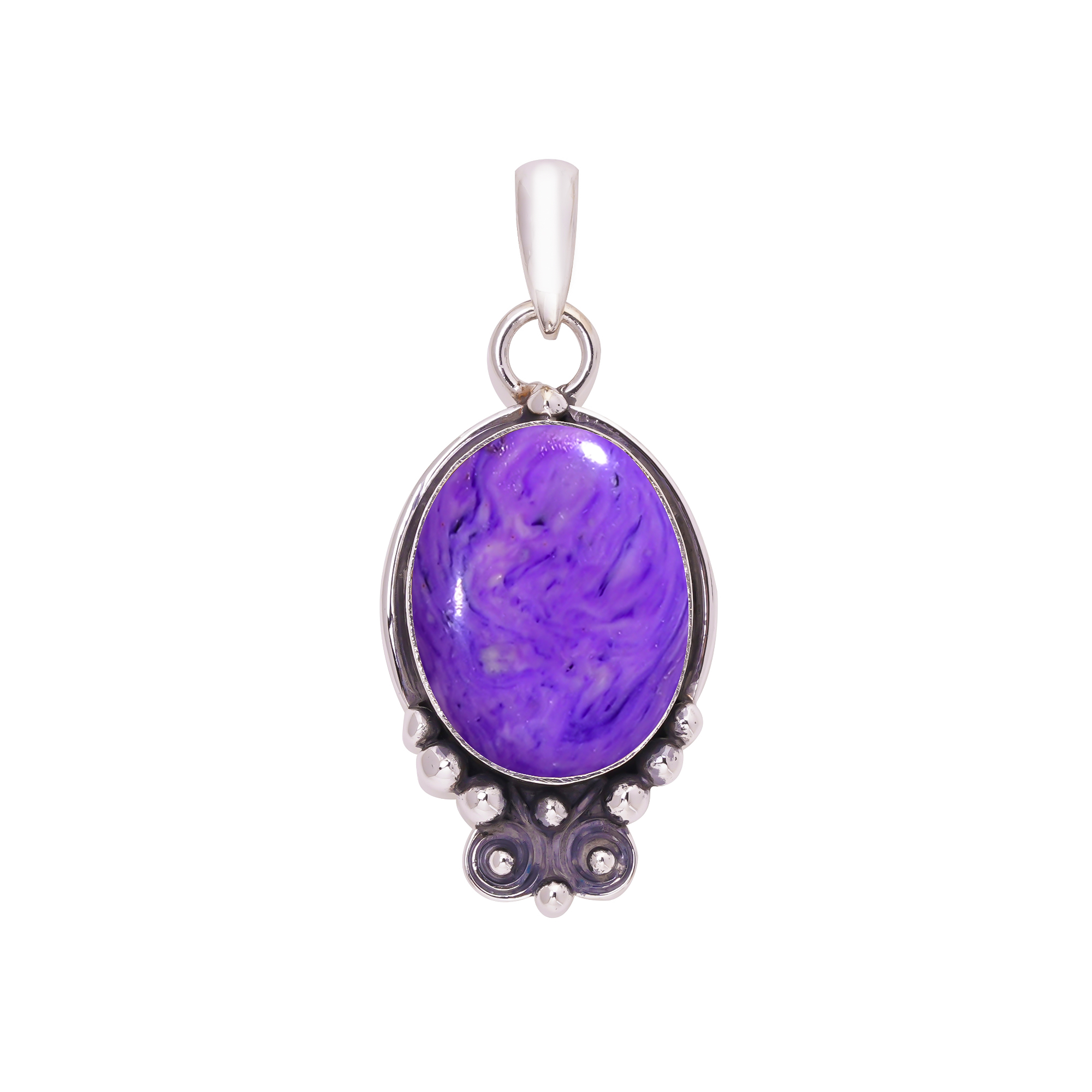 Purple Charoite - Simulated 925 Solid Sterling Silver Pendant