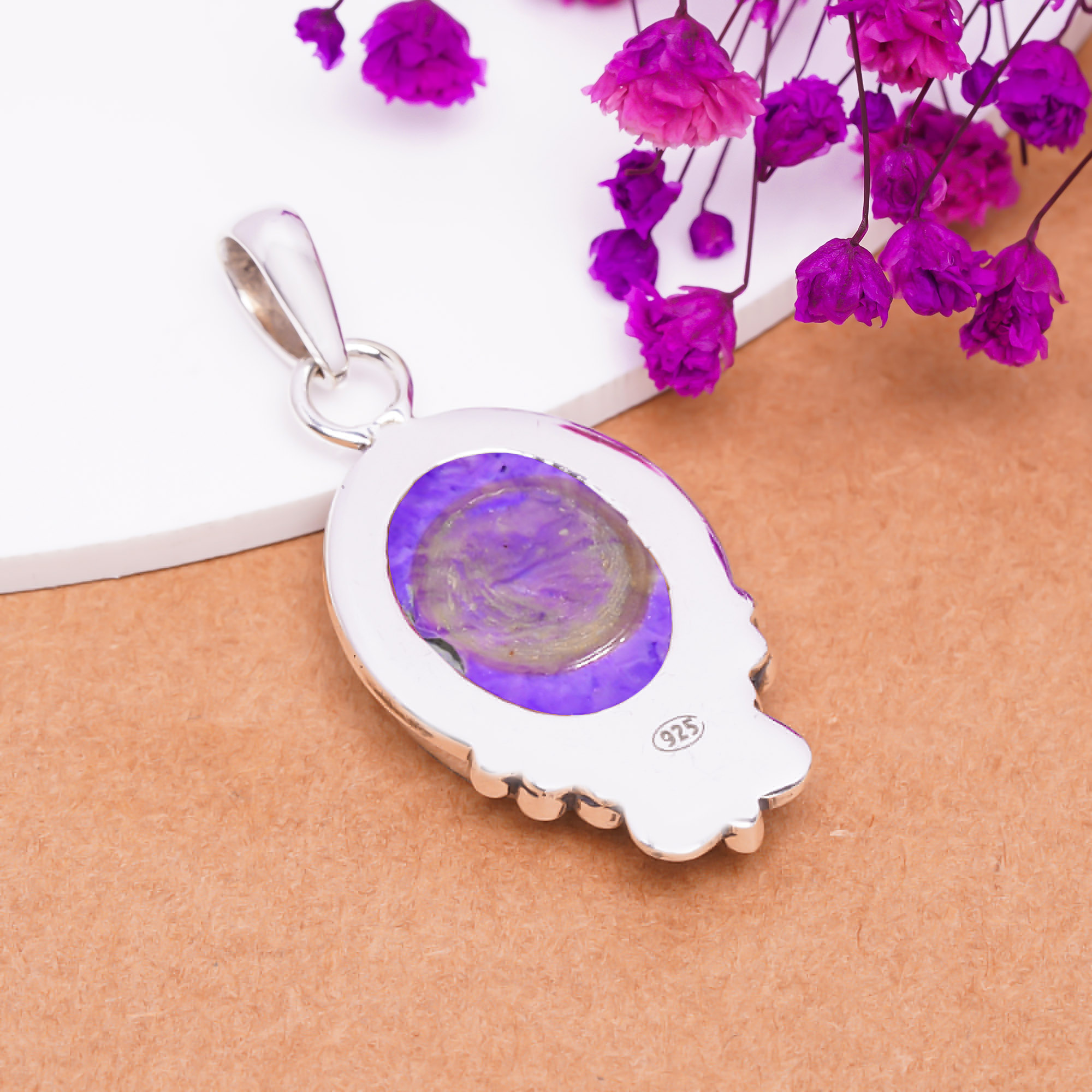 Purple Charoite - Simulated 925 Solid Sterling Silver Pendant