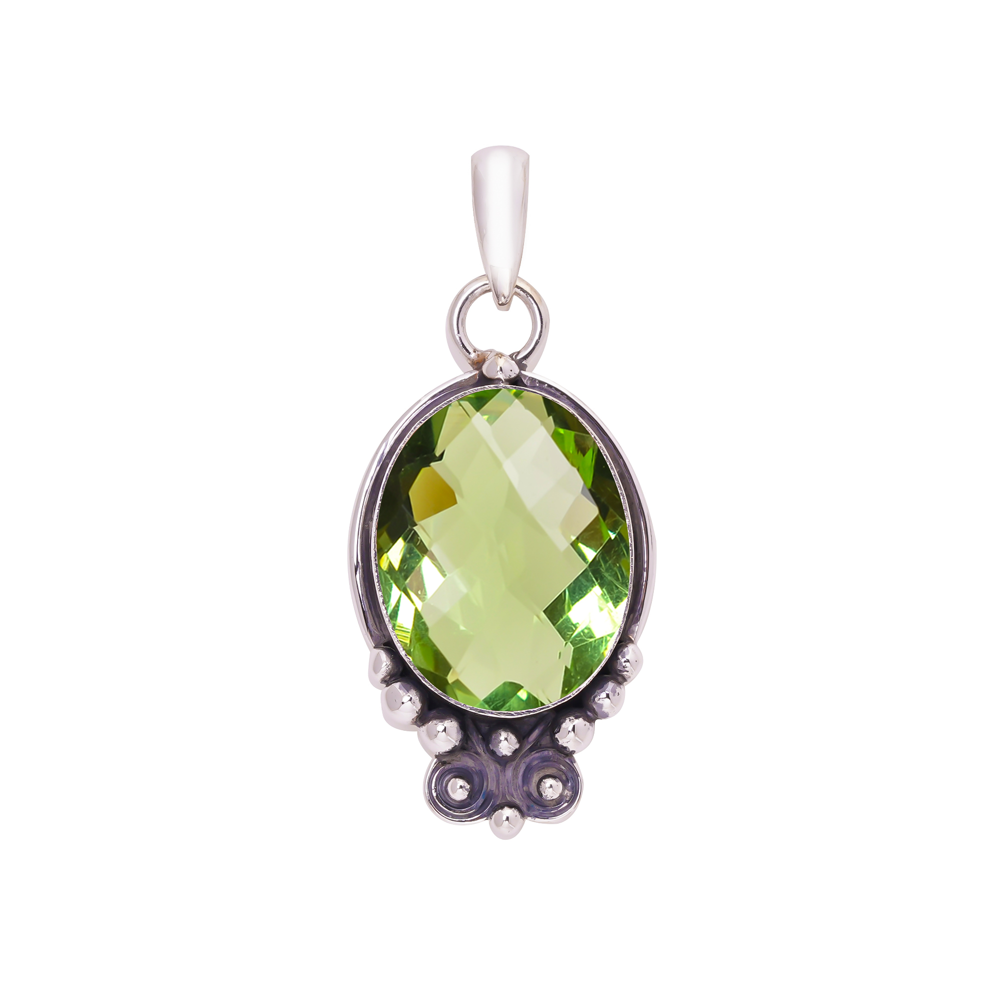 Green Amethyst - Simulated 925 Solid Sterling Silver Pendant