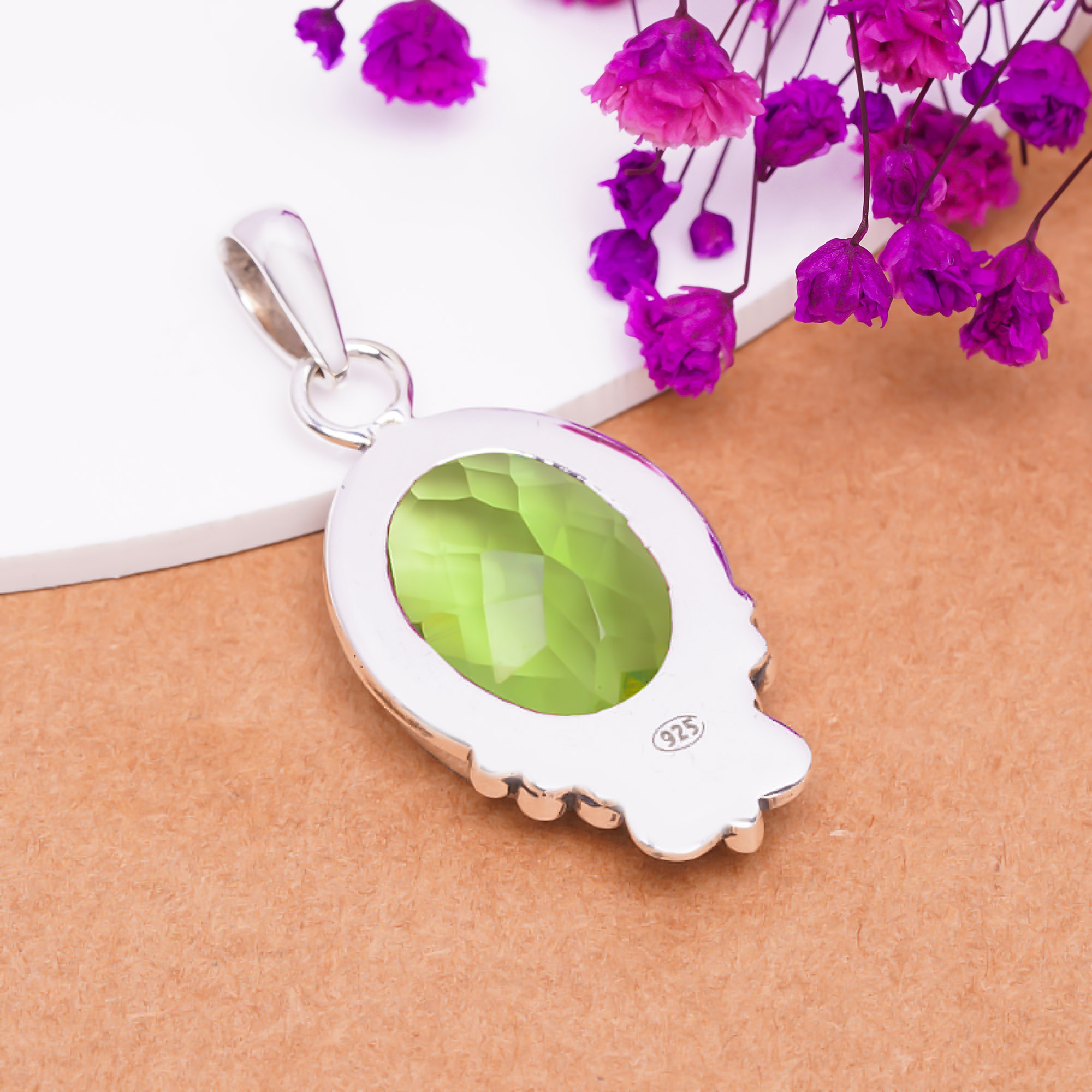 Green Amethyst - Simulated 925 Solid Sterling Silver Pendant
