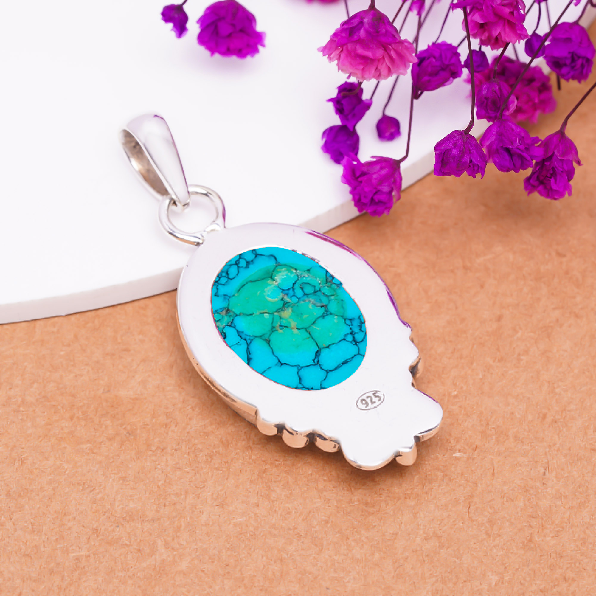 Santa Turquoise - Simulated 925 Solid Sterling Silver Pendant