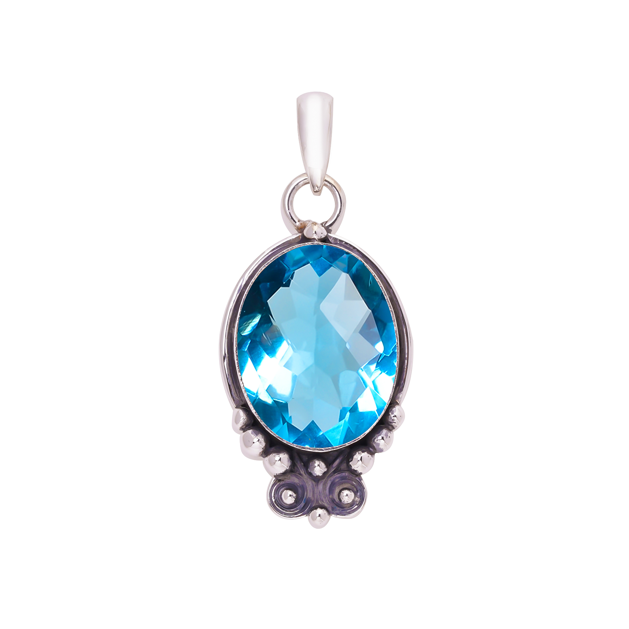 Blue Topaz - Simulated 925 Solid Sterling Silver Pendant