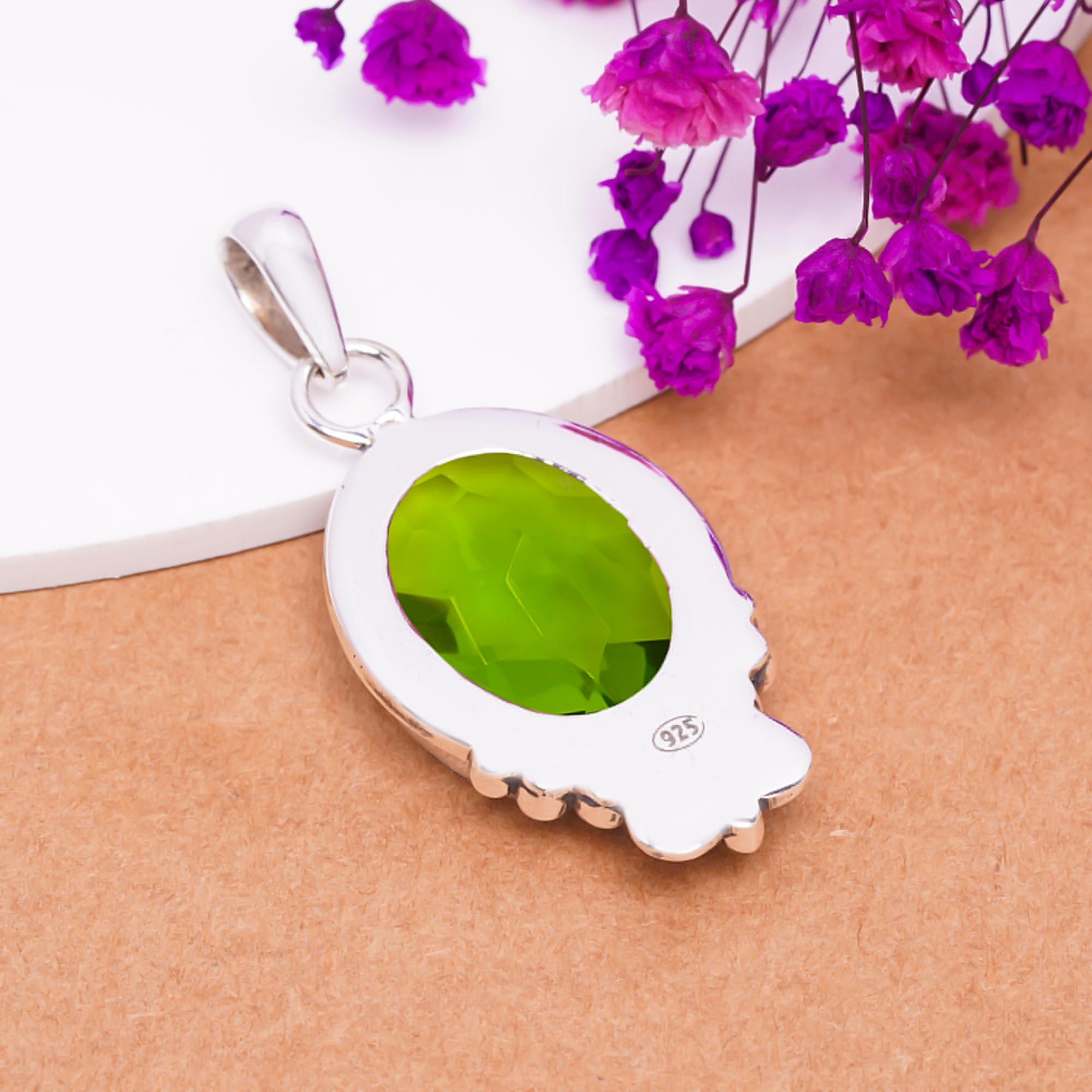 Peridot - Simulated 925 Solid Sterling Silver Pendant
