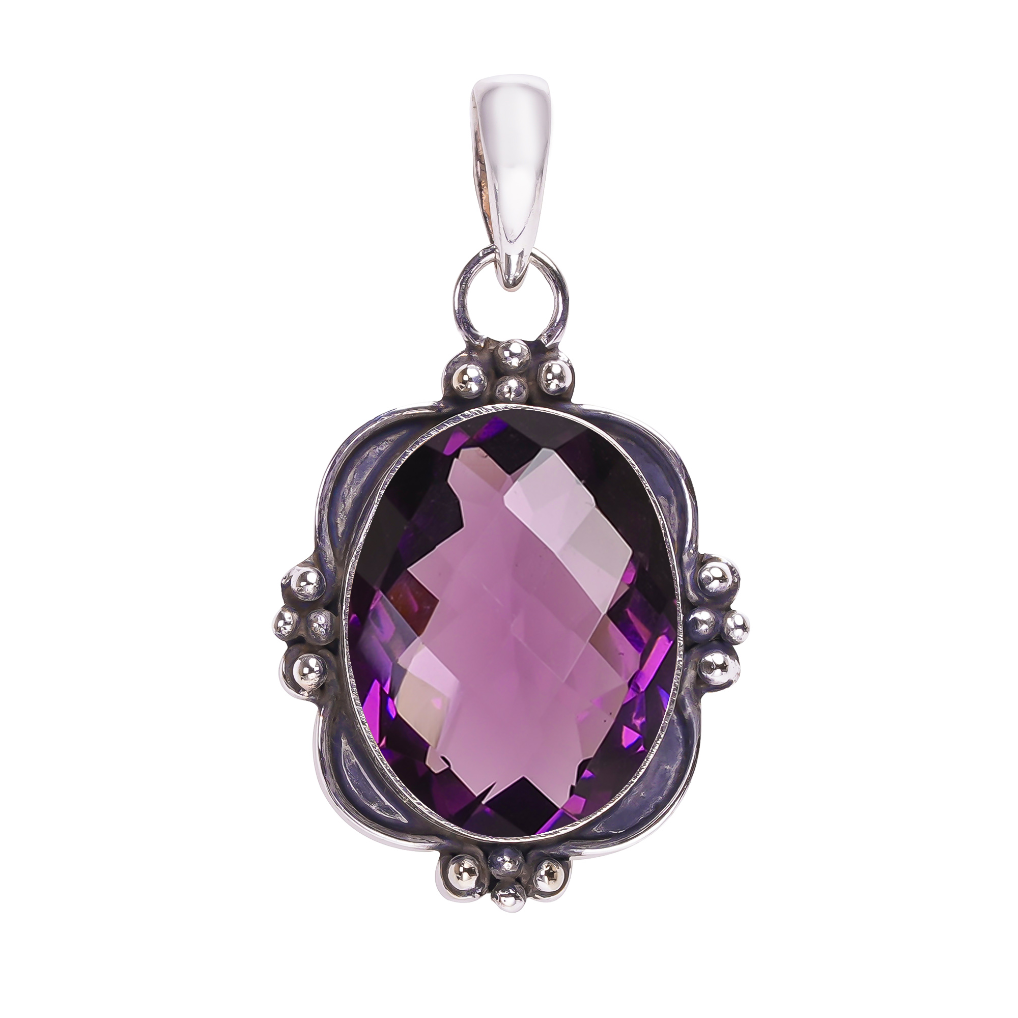 Purple Amethyst - Simulated 925 Solid Sterling Silver Pendant