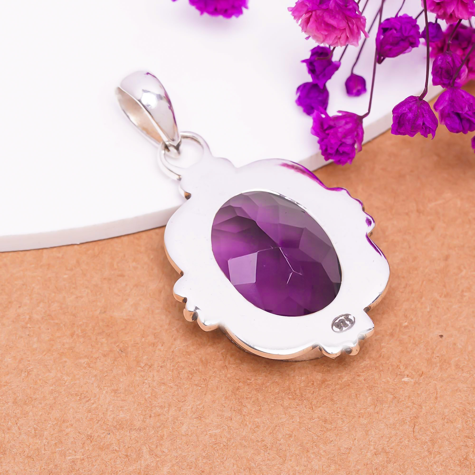 Purple Amethyst - Simulated 925 Solid Sterling Silver Pendant