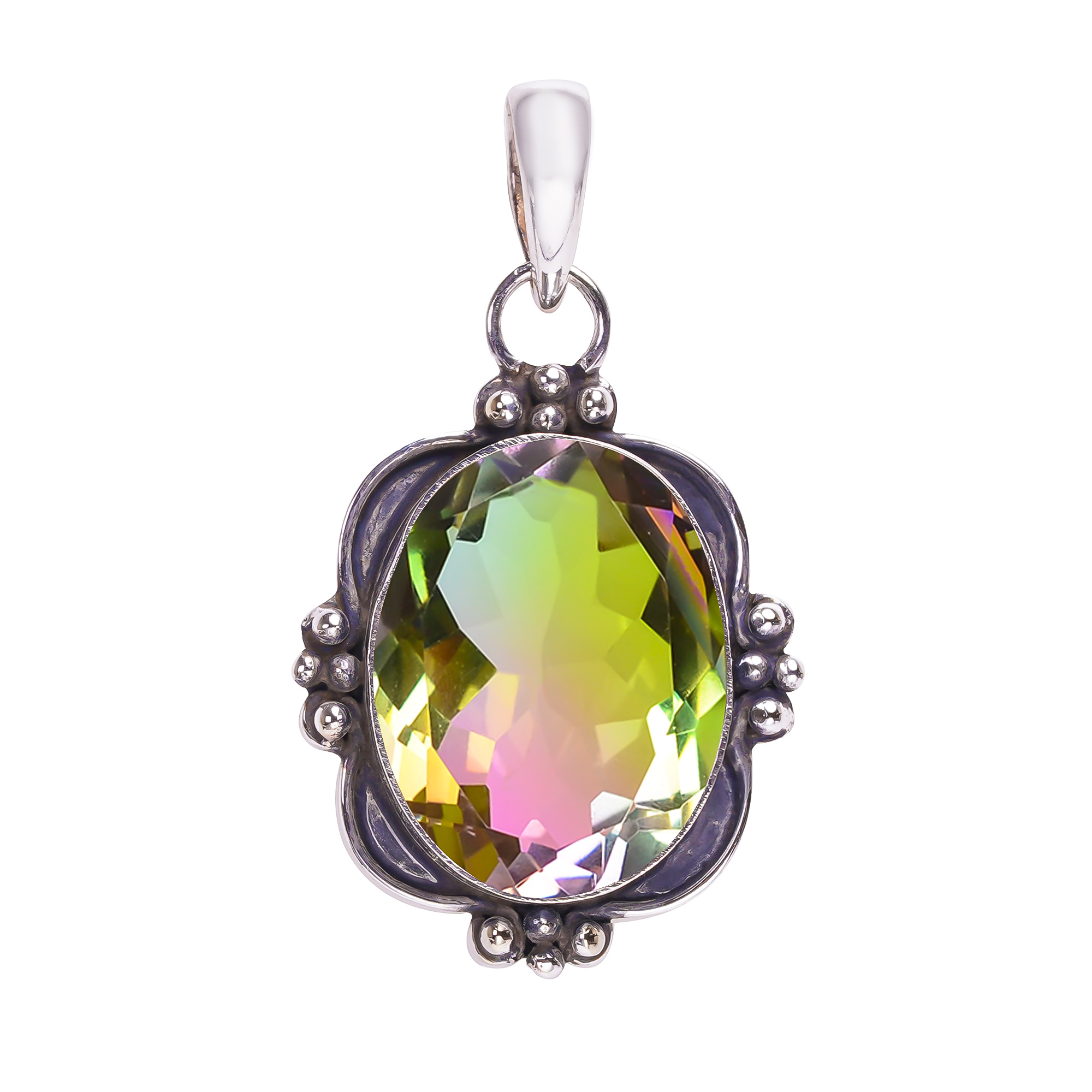 Bio Green Tourmaline - Simulated 925 Solid Sterling Silver Pendant