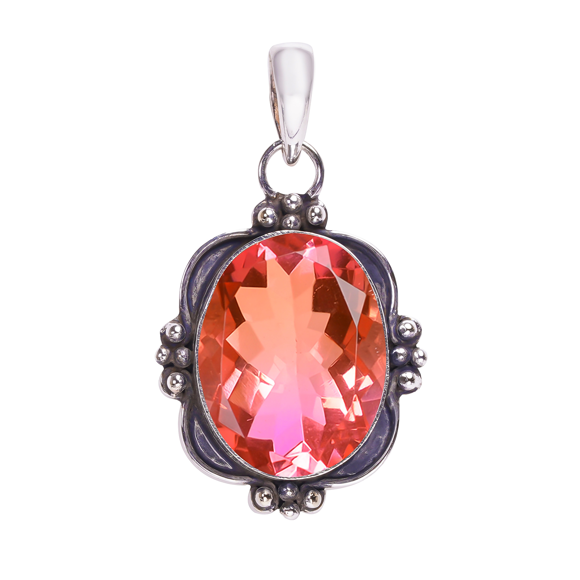 Bio Pink Rubellite Tourmaline - Simulated 925 Solid Sterling Silver Pendant