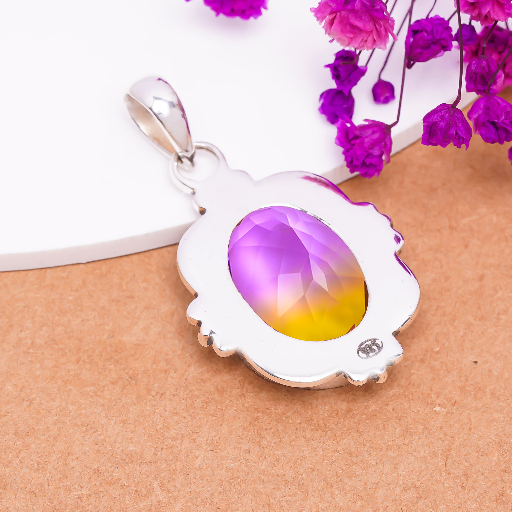 Bi-Colour Tourmaline - Simulated 925 Solid Sterling Silver Pendant