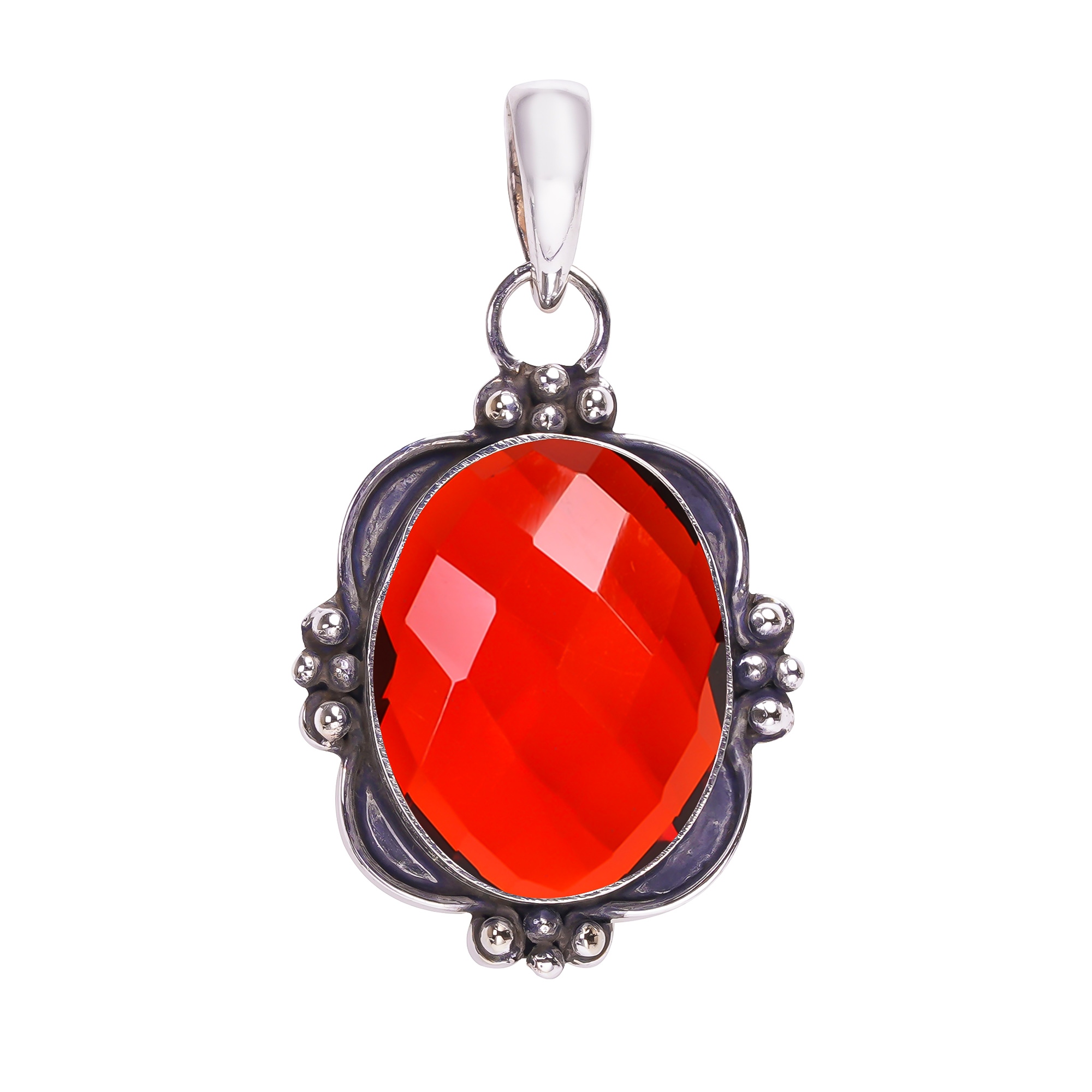 Red Garnet - Simulated 925 Solid Sterling Silver Pendant