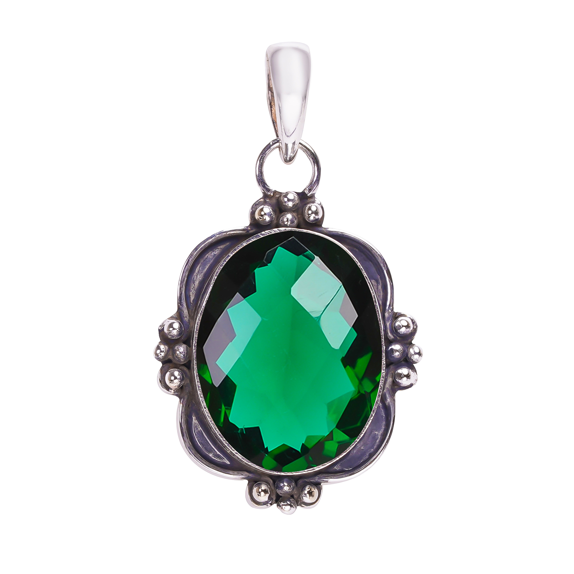 Chrome Diopside - Simulated 925 Solid Sterling Silver Pendant