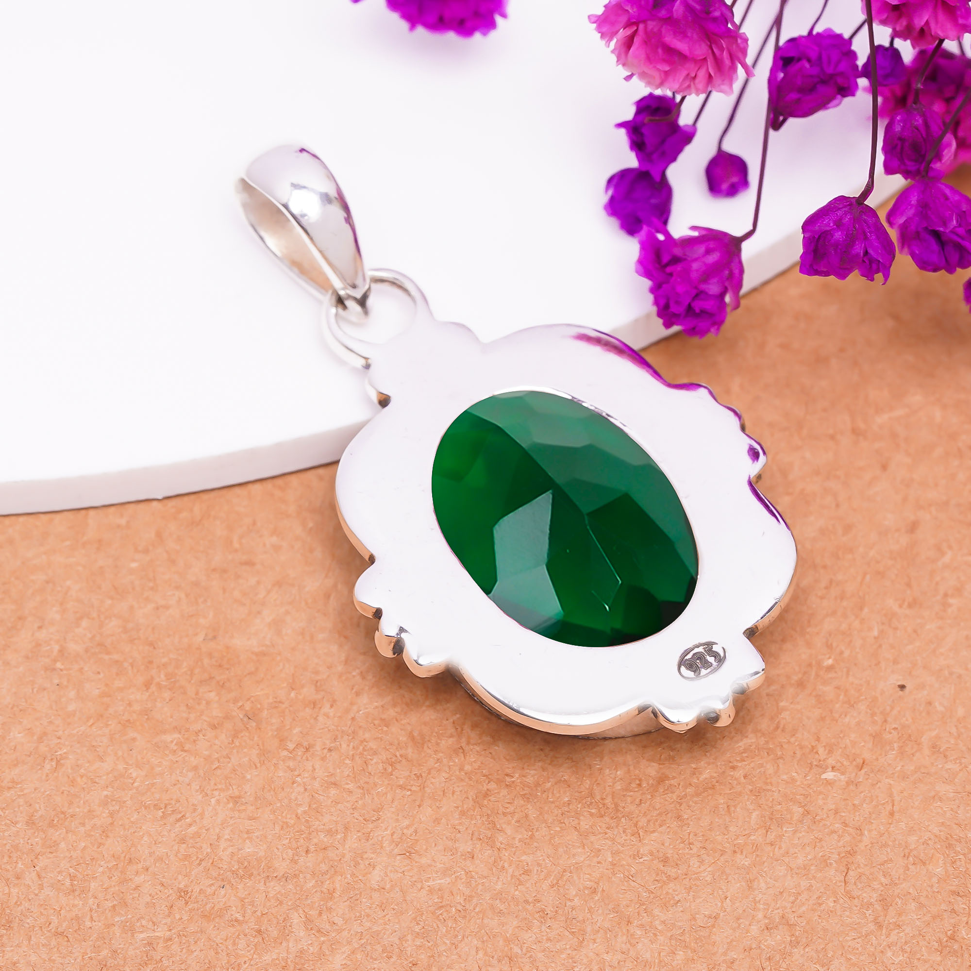 Chrome Diopside - Simulated 925 Solid Sterling Silver Pendant