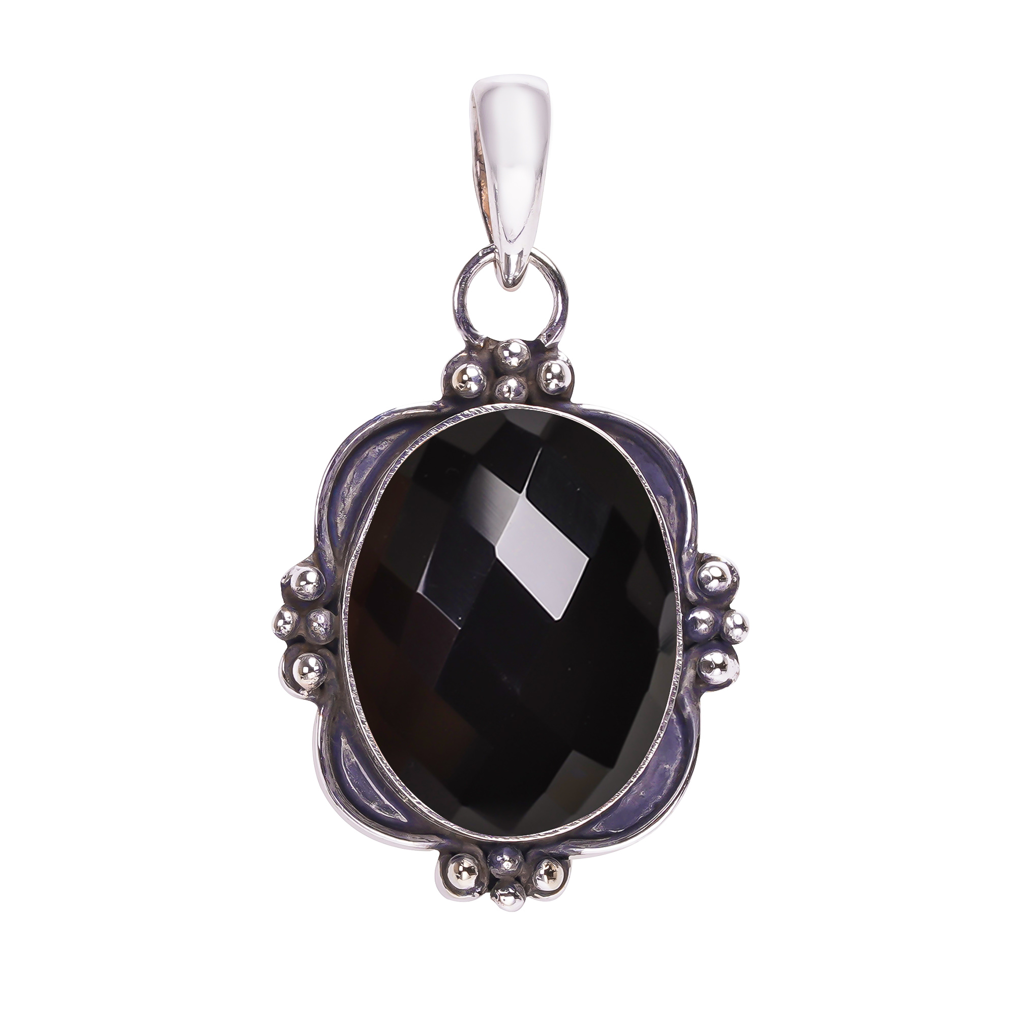 Black Onyx - Simulated 925 Solid Sterling Silver Pendant