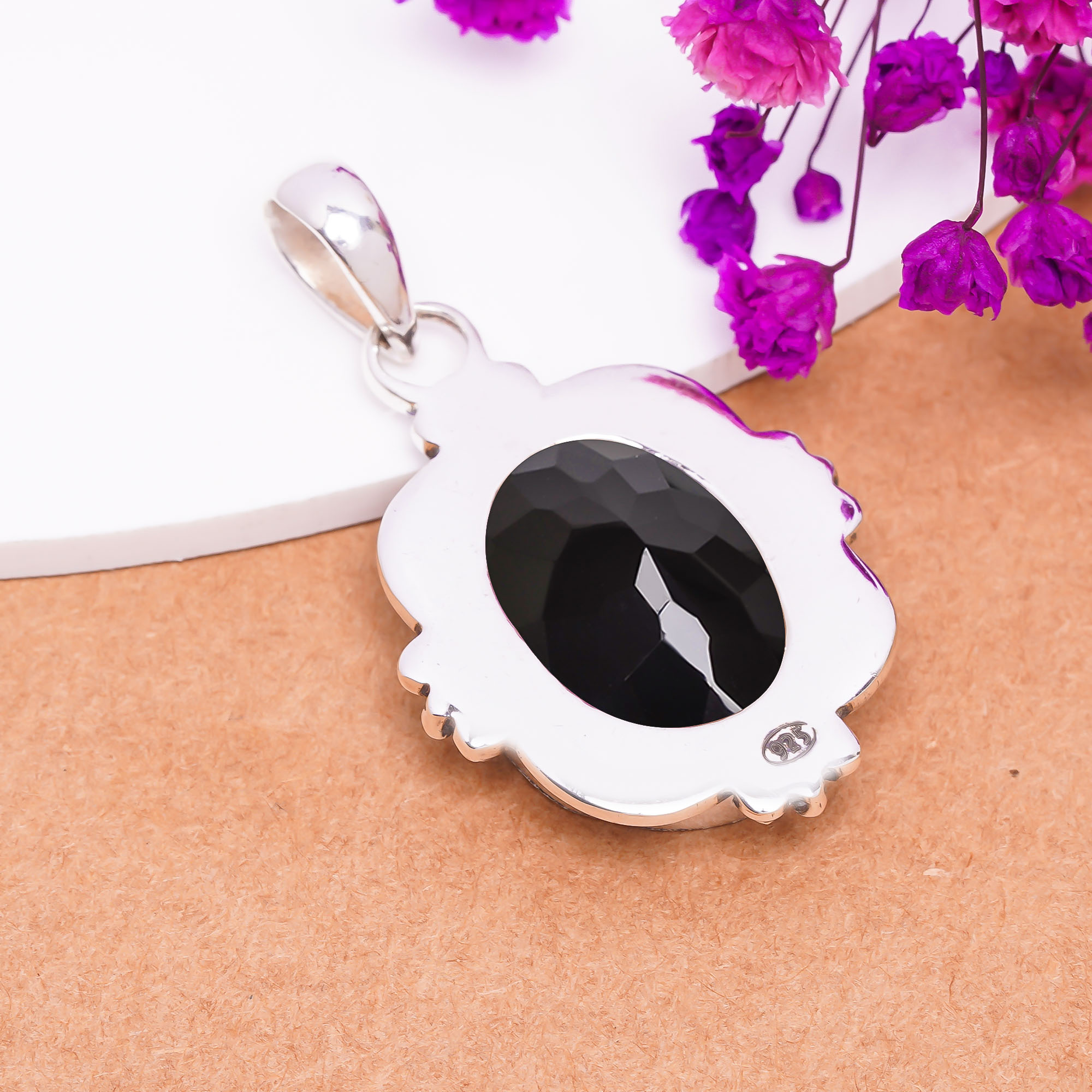Black Onyx - Simulated 925 Solid Sterling Silver Pendant