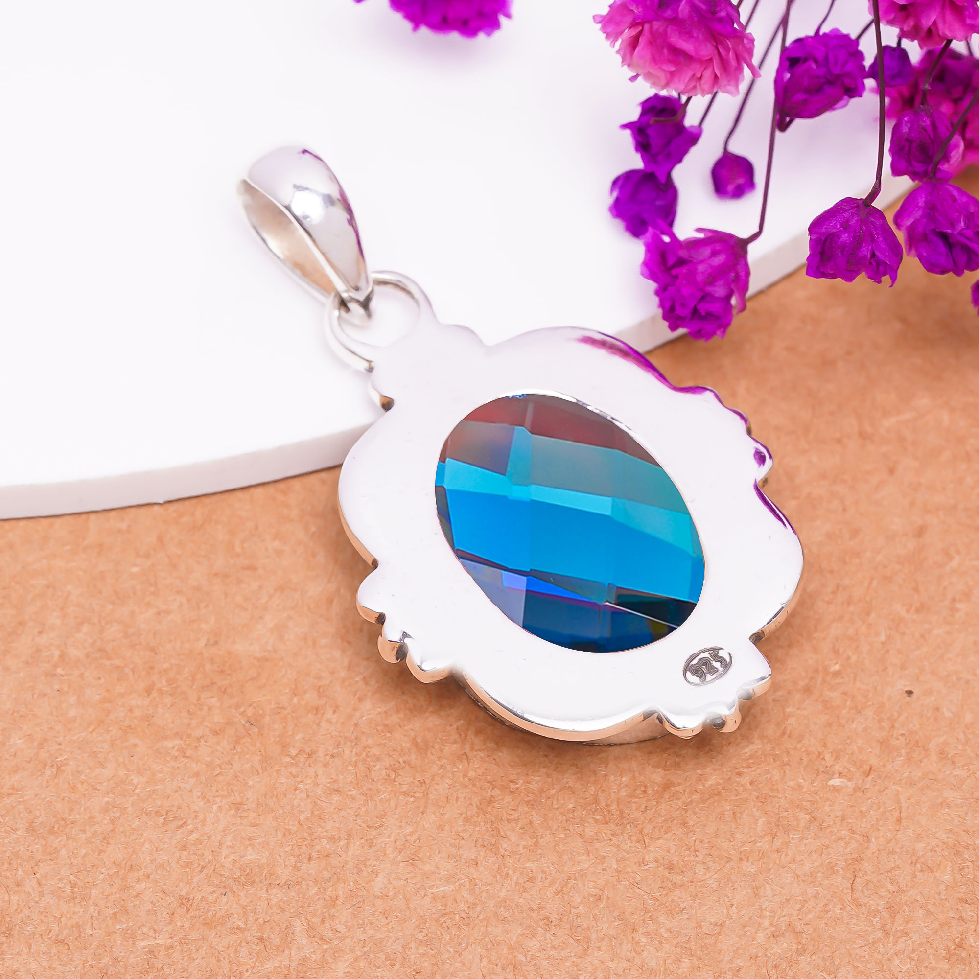 Black Rainbow Mystic Fire Topaz - Simulated 925 Solid Sterling Silver Pendant