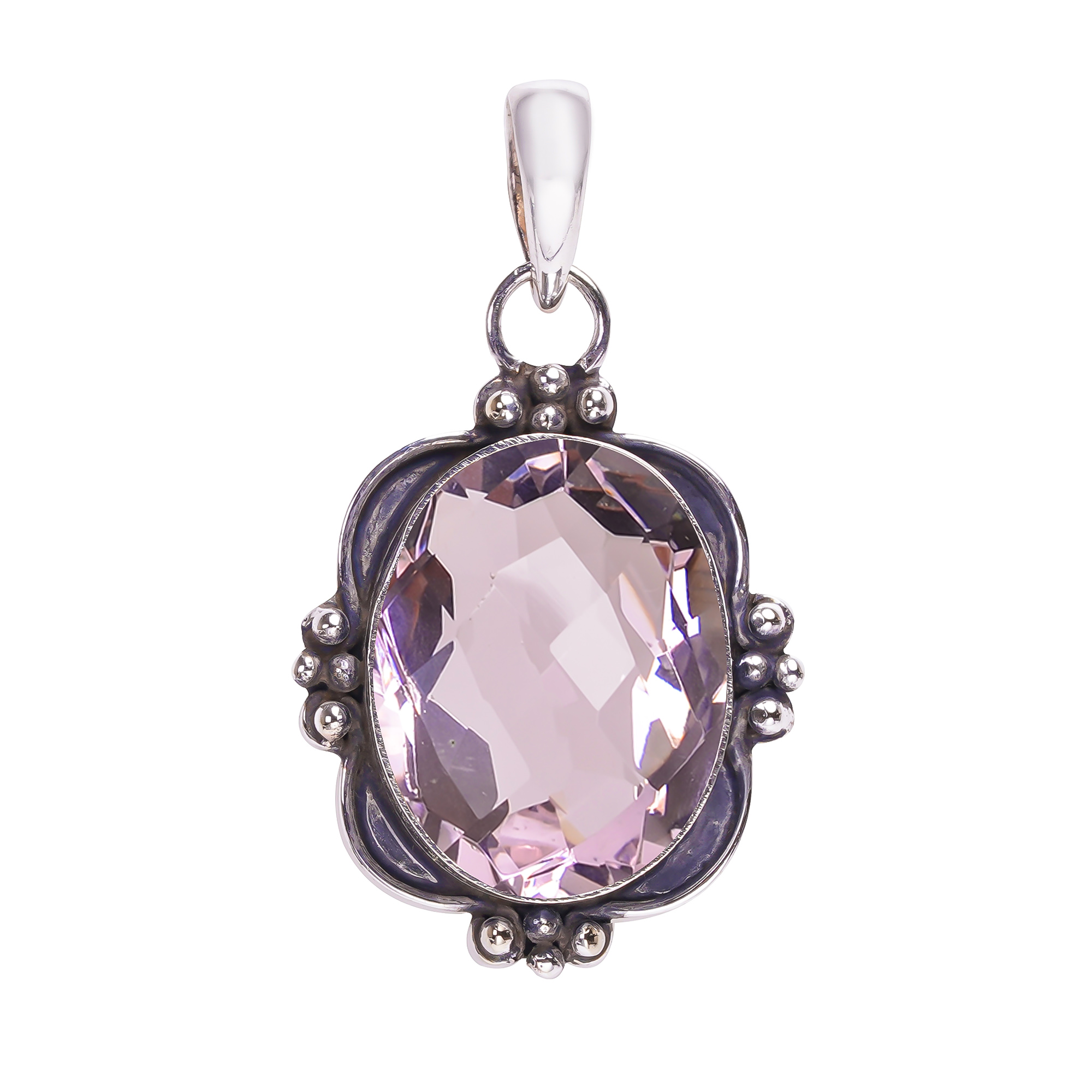 Pink Kunzite - Simulated 925 Solid Sterling Silver Pendant