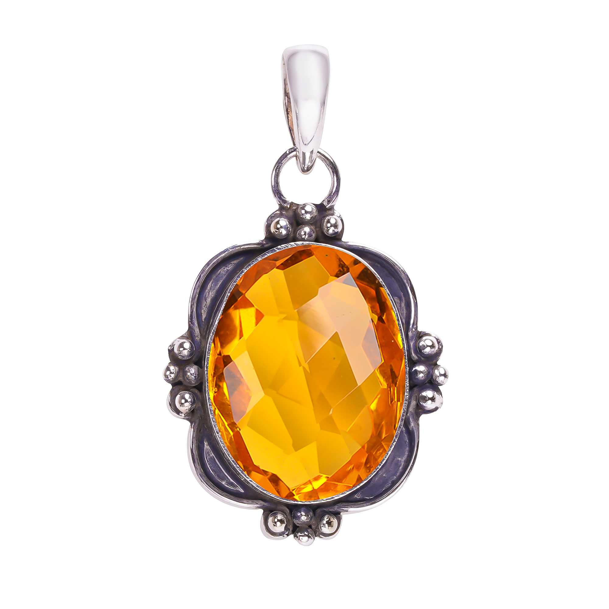 Citrine - Simulated 925 Solid Sterling Silver Pendant