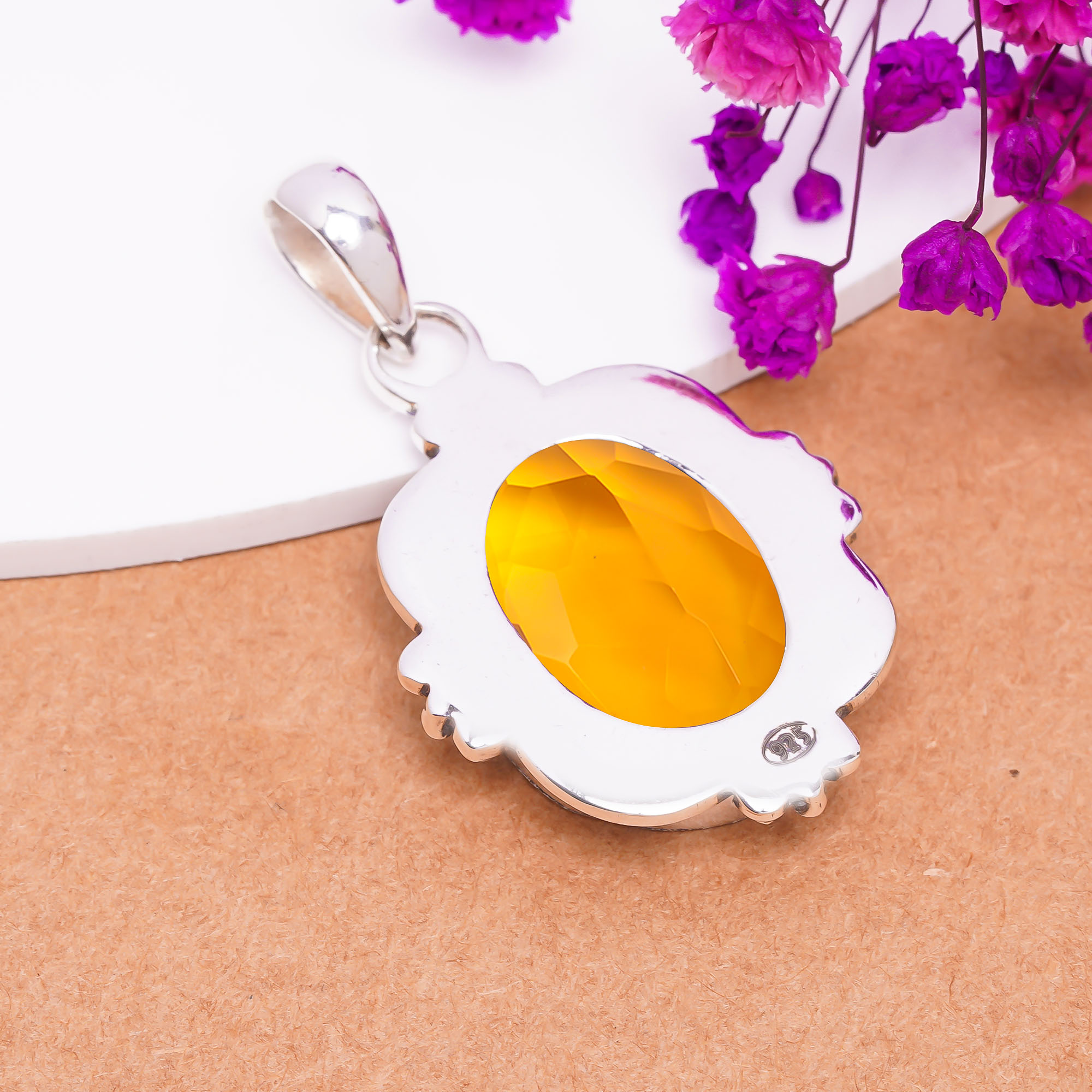 Citrine - Simulated 925 Solid Sterling Silver Pendant