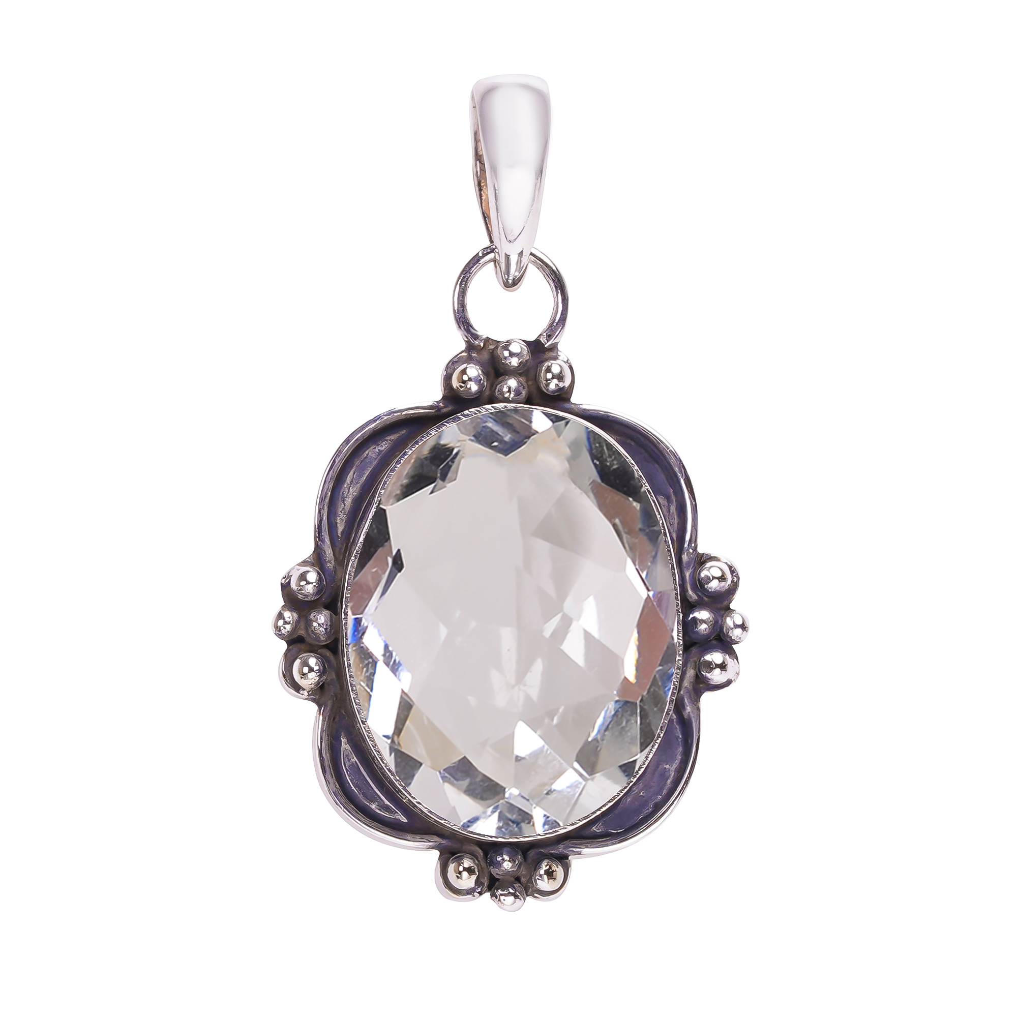White Topaz - Simulated 925 Solid Sterling Silver Pendant