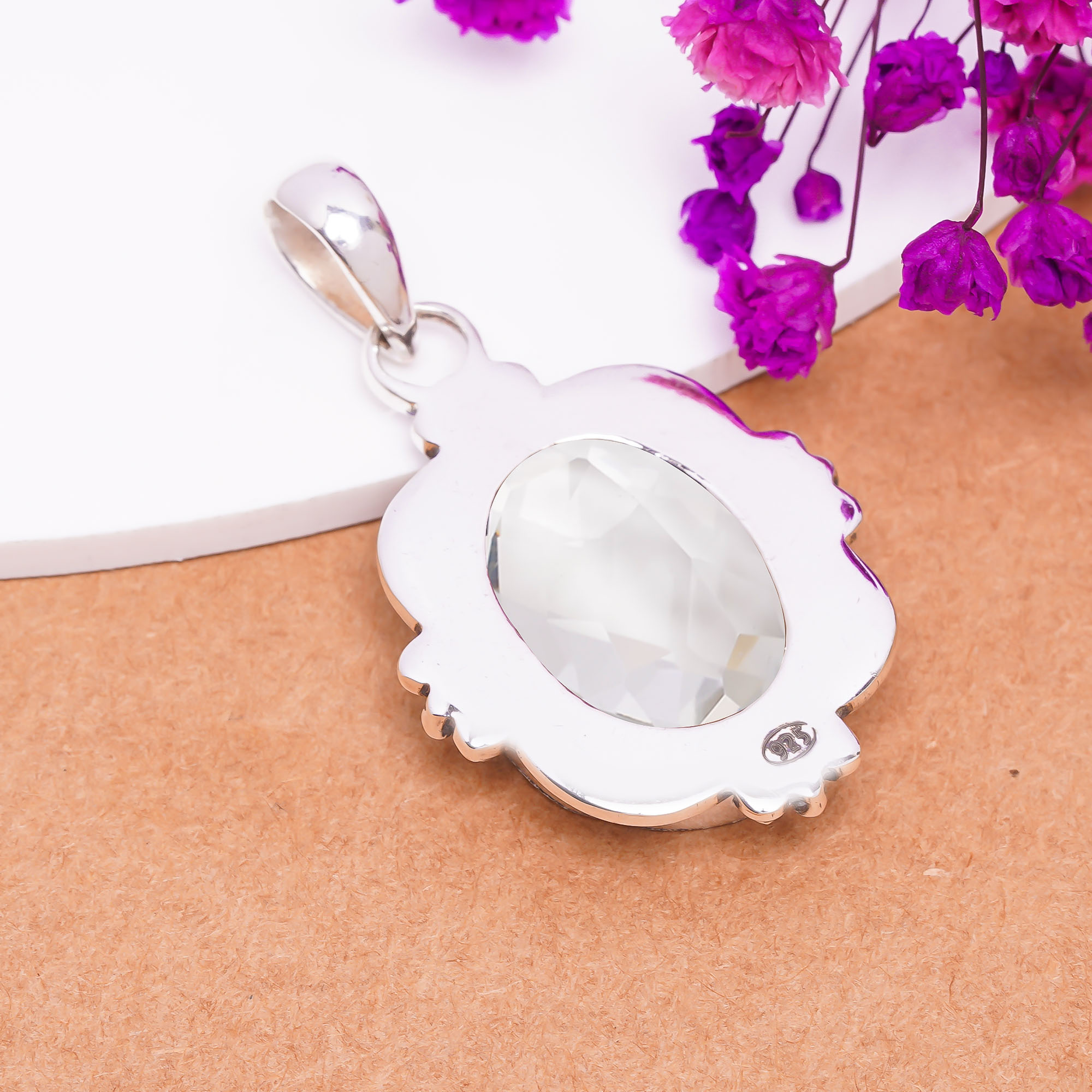 White Topaz - Simulated 925 Solid Sterling Silver Pendant