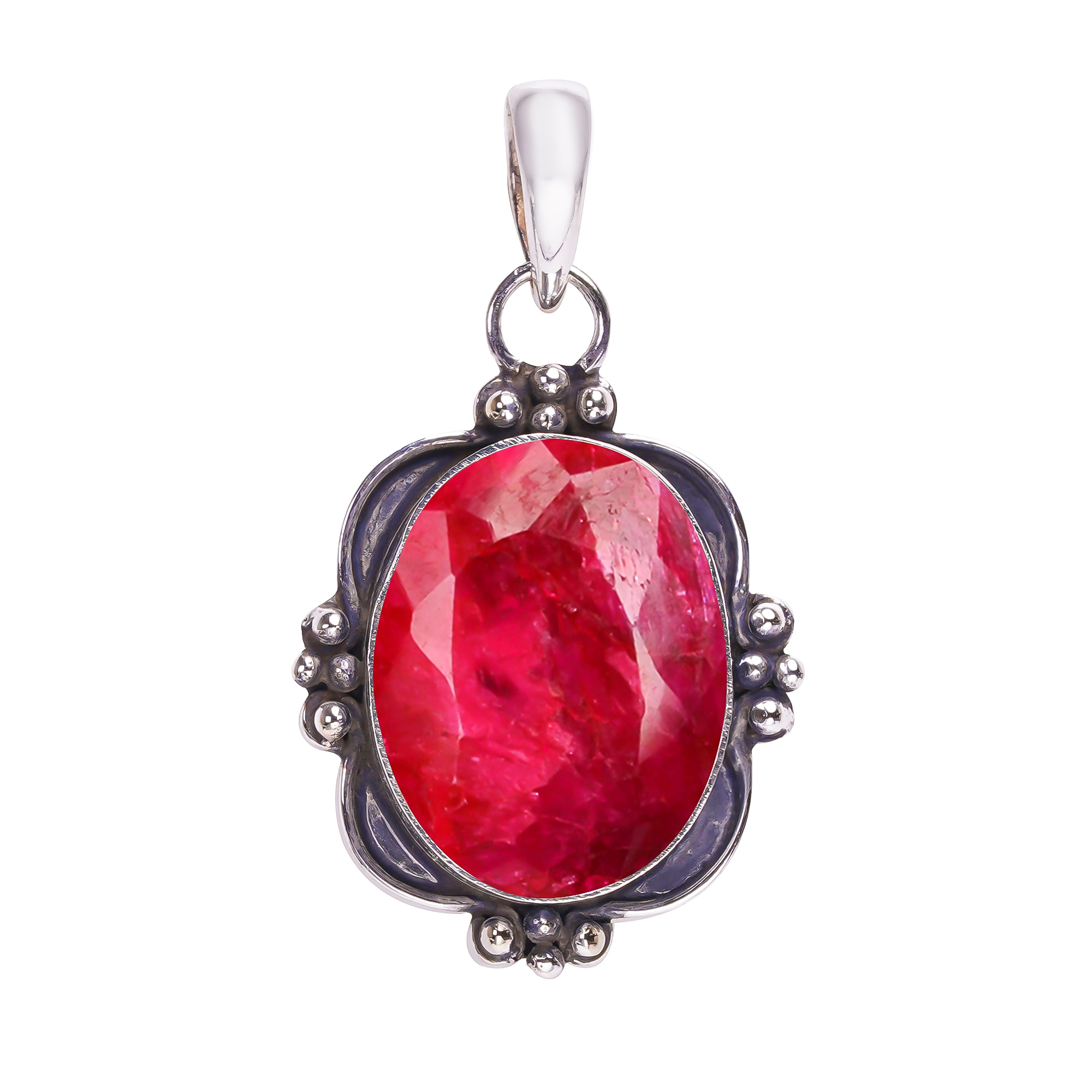 Ruby - Dyed Quartz 925 Solid Sterling Silver Pendant