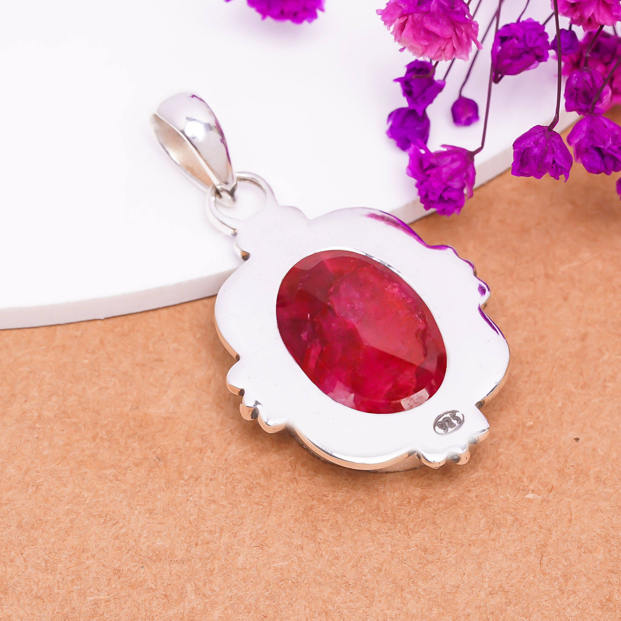 Ruby - Dyed Quartz 925 Solid Sterling Silver Pendant