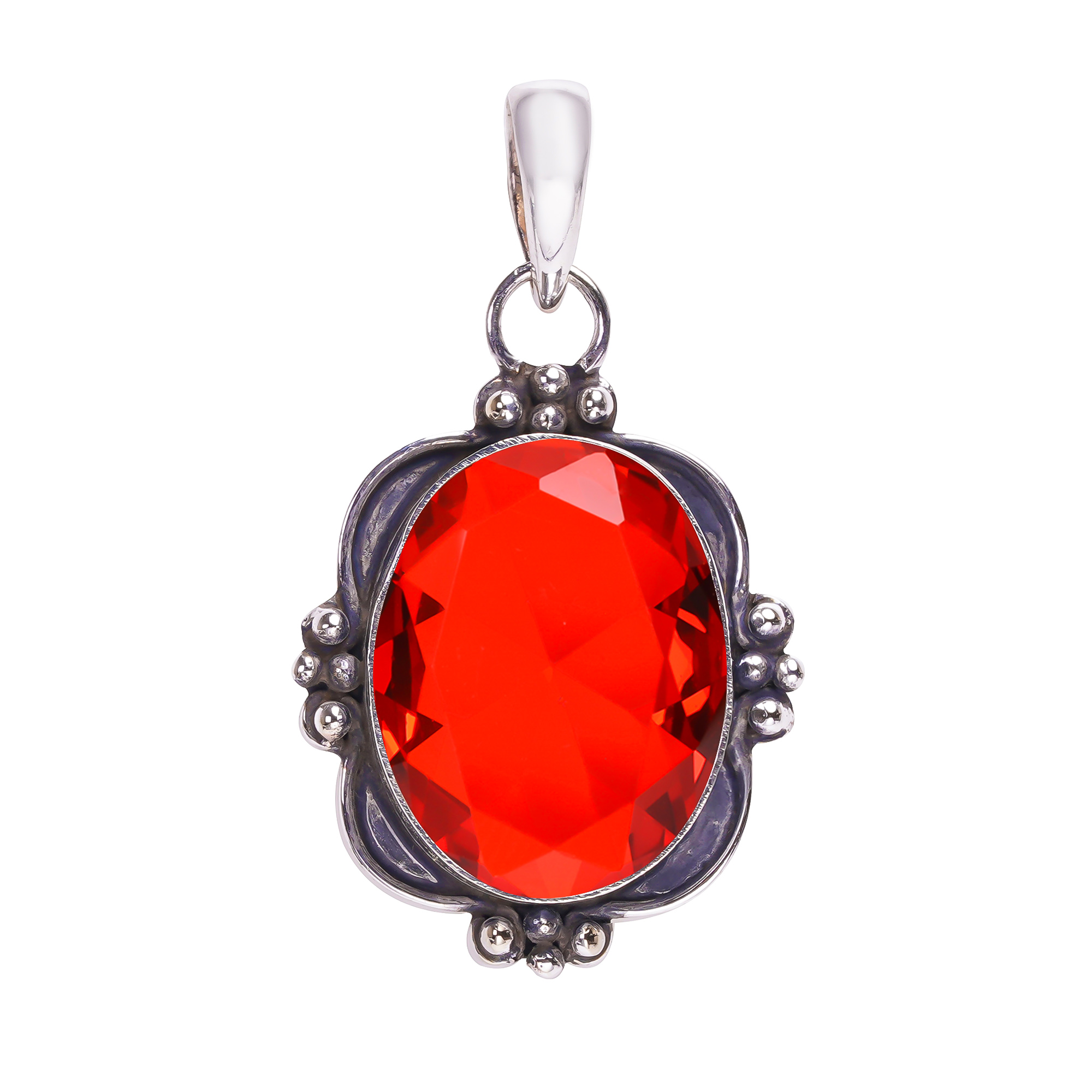 Red Garnet - Simulated 925 Solid Sterling Silver Pendant