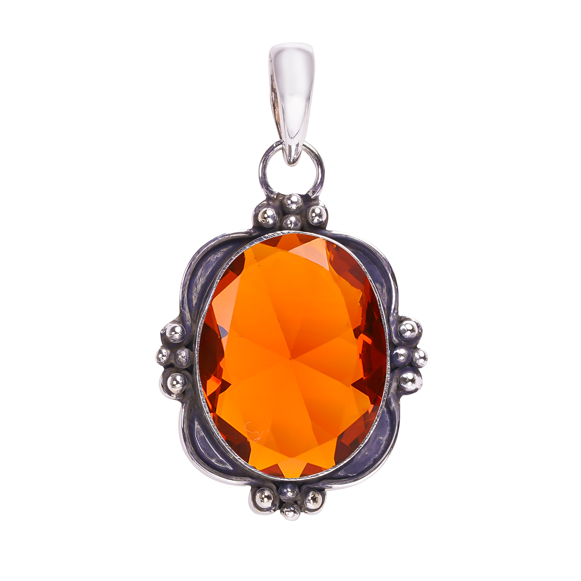 Golden Quartz - Simulated 925 Solid Sterling Silver Pendant