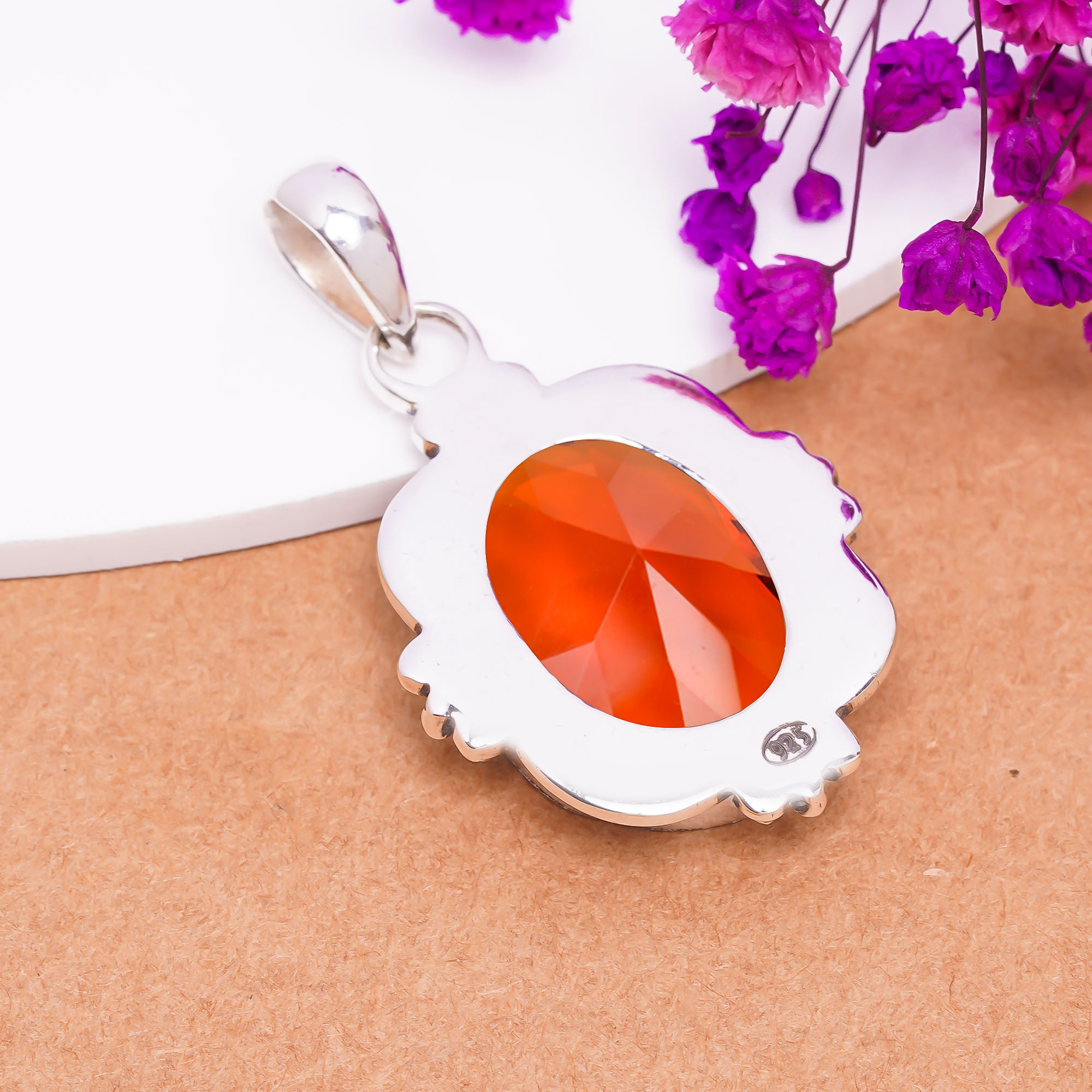 Golden Quartz - Simulated 925 Solid Sterling Silver Pendant