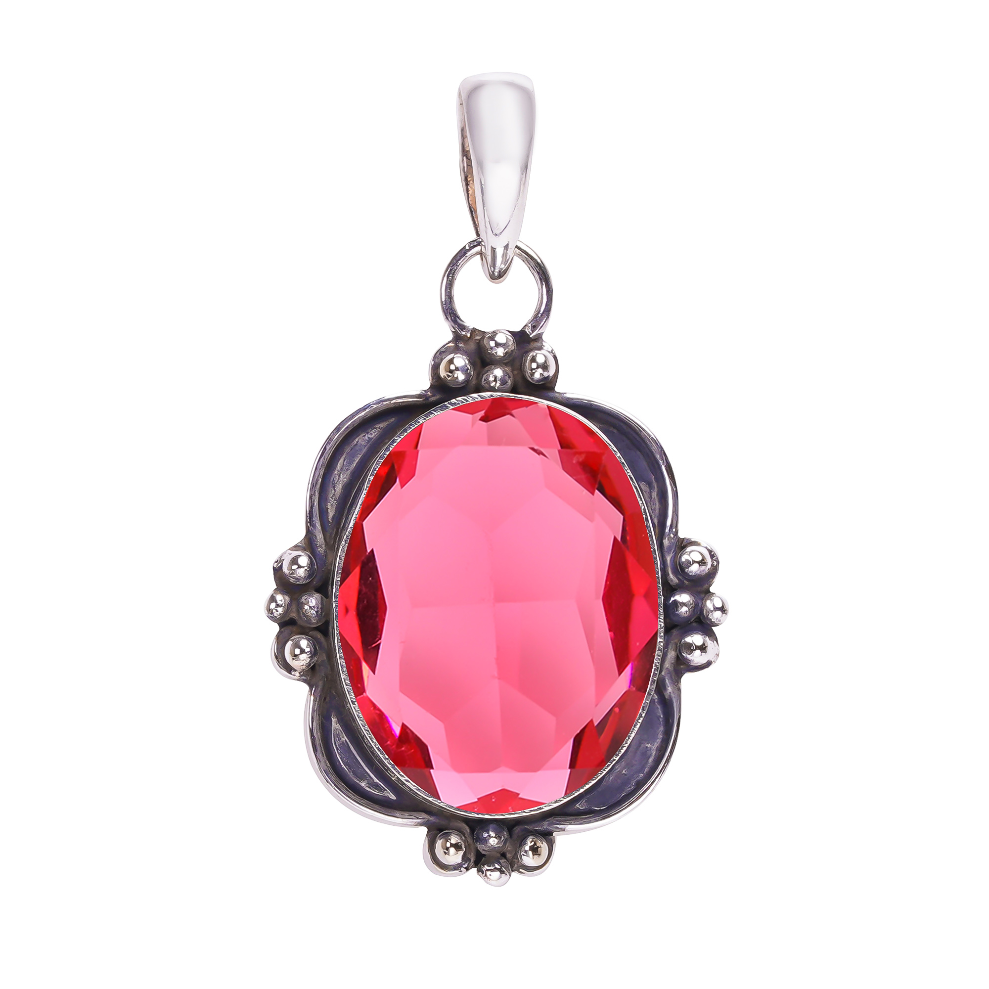 Pink Rubellite Tourmaline - Simulated 925 Solid Sterling Silver Pendant