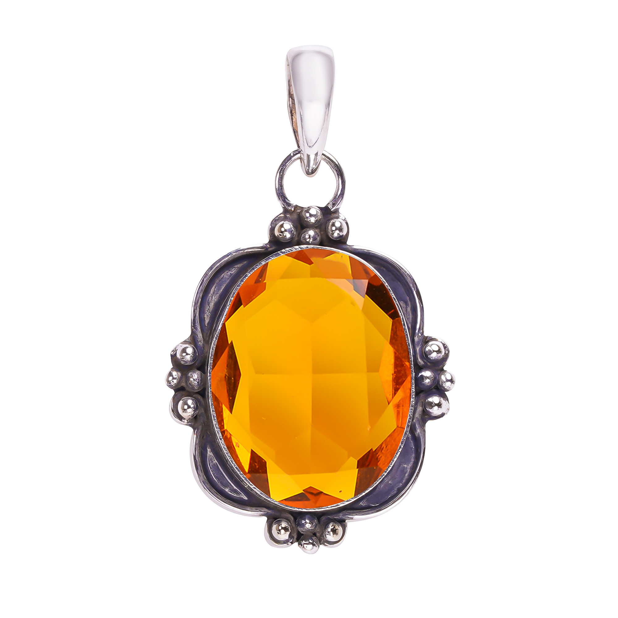 Citrine - Simulated 925 Solid Sterling Silver Pendant