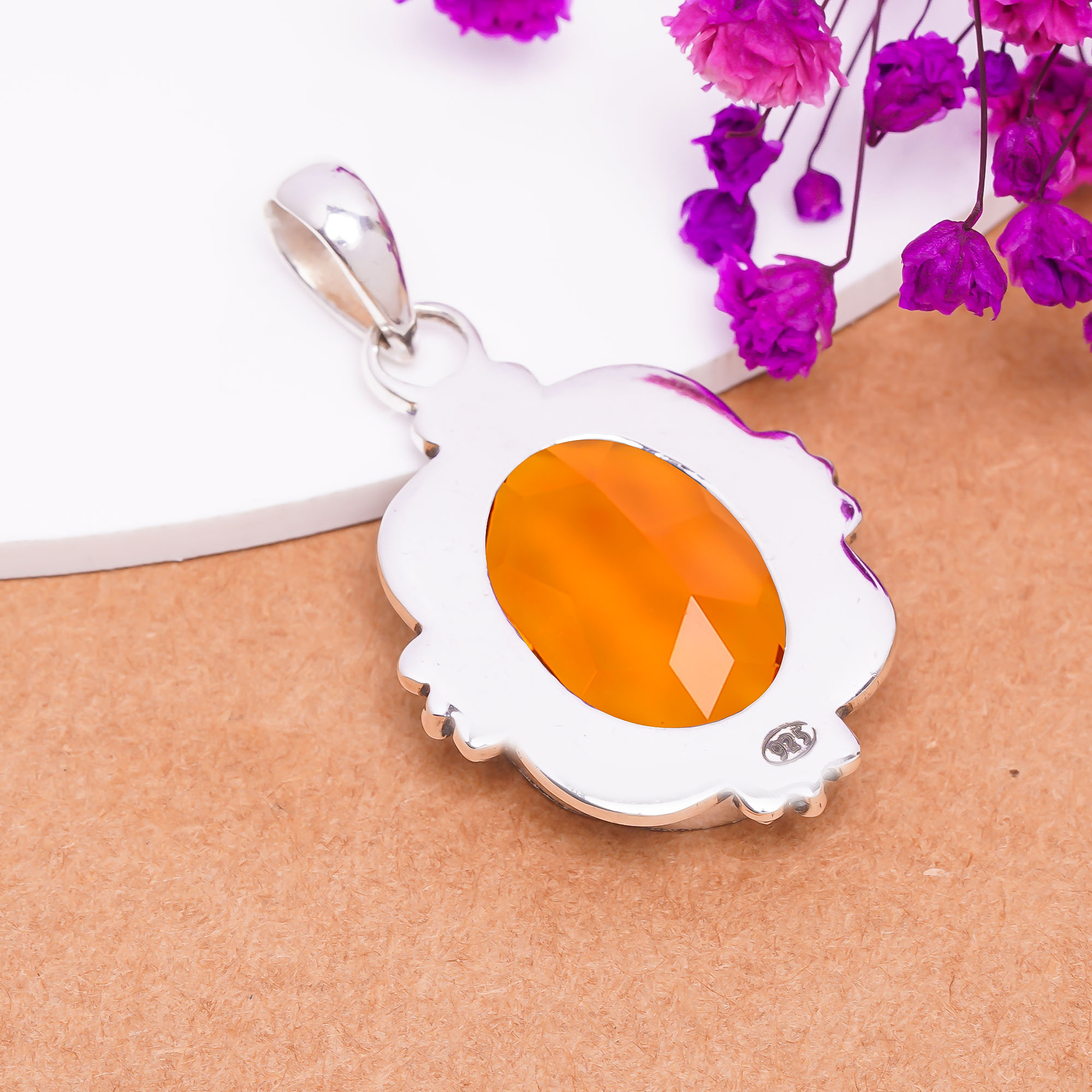 Citrine - Simulated 925 Solid Sterling Silver Pendant
