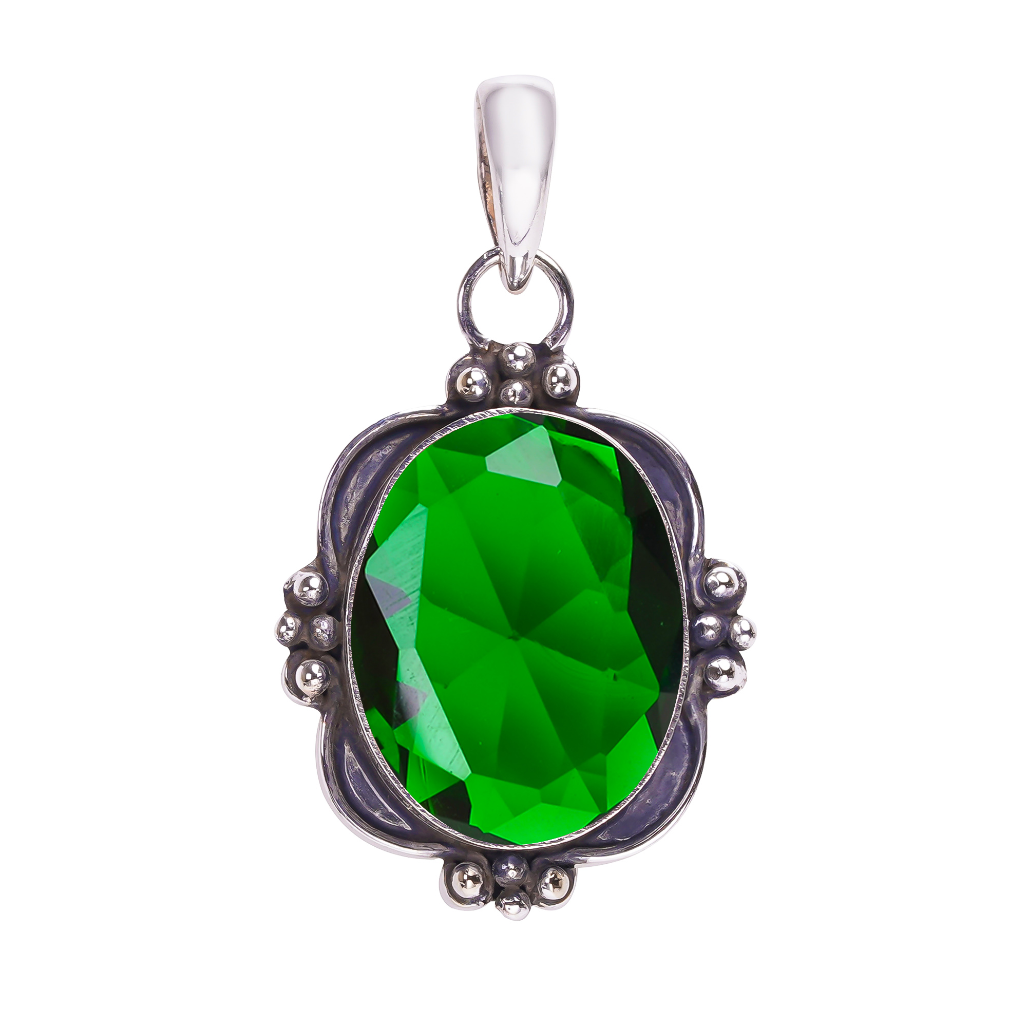 Chrome Diopside - Simulated 925 Solid Sterling Silver Pendant