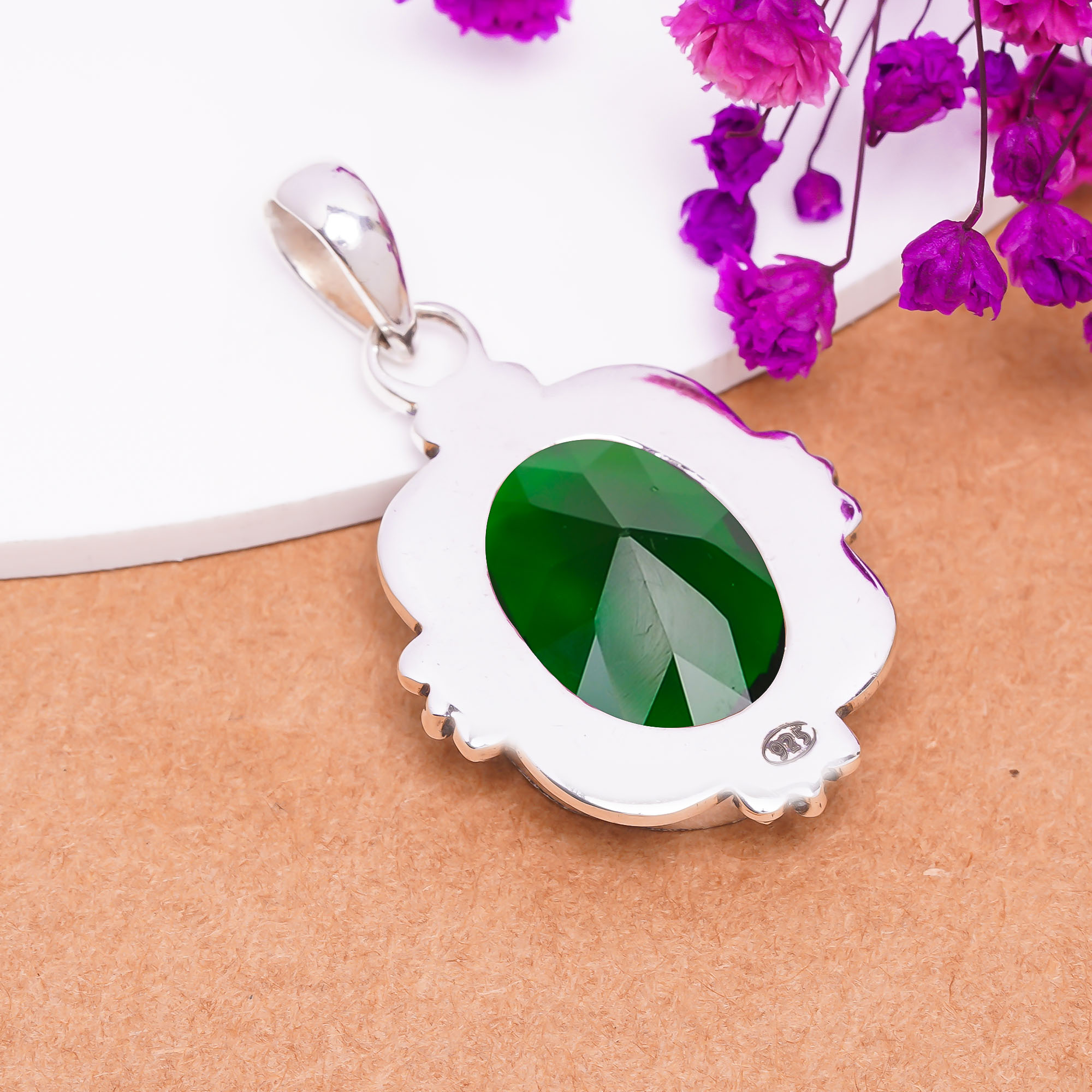Chrome Diopside - Simulated 925 Solid Sterling Silver Pendant