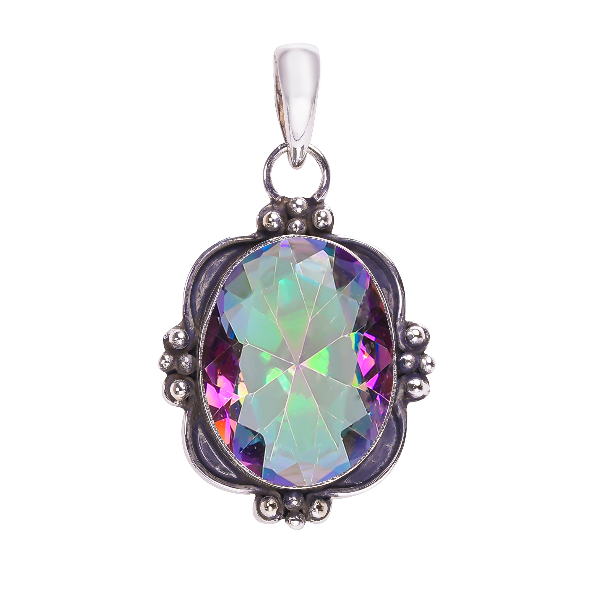 Rainbow Mystic Fire Topaz - Simulated 925 Solid Sterling Silver Pendant